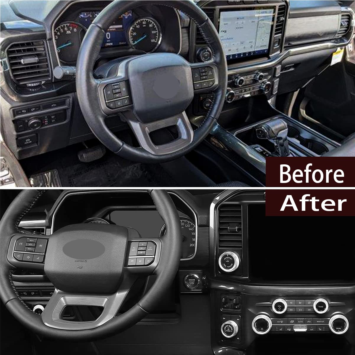 Keptrim for Ford F150 2021 2022 2023 2024 2025 Knob Air Conditioner Switch & Trailer & 4WD & VOL & Headlight Button Ring Trim, S