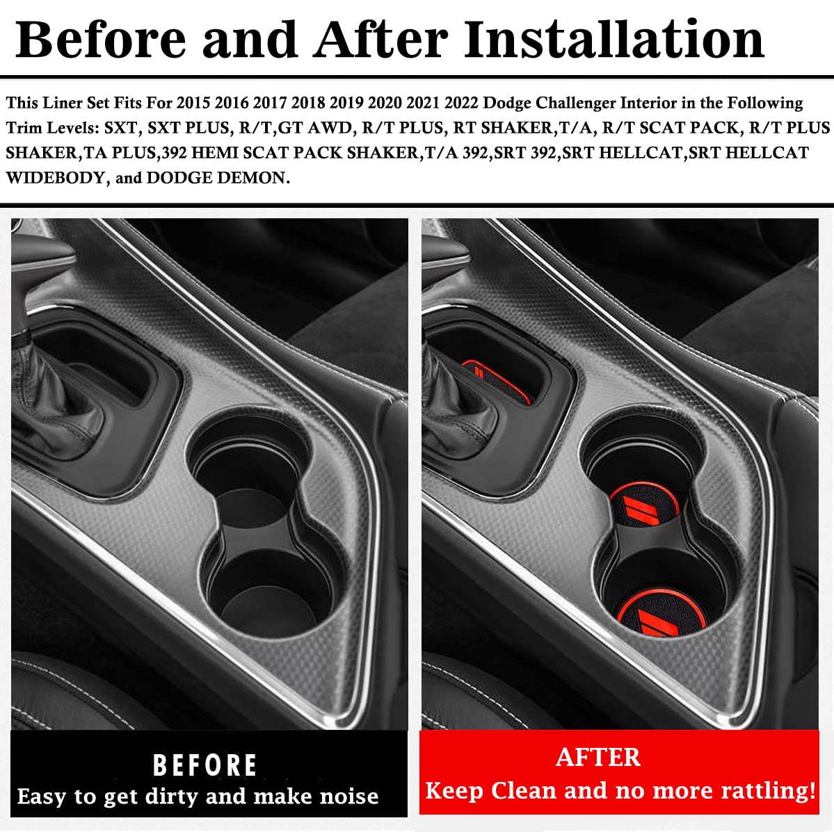 Auprite Anti Dust Mats For Dodge Challenger Accessories 2015 2016 2017 2018 2019 2020 2021 2022,Custom Fit Cup Holder Liners Mats Door Pocket Center Console Liners (Red, 11Pcs/Kit)