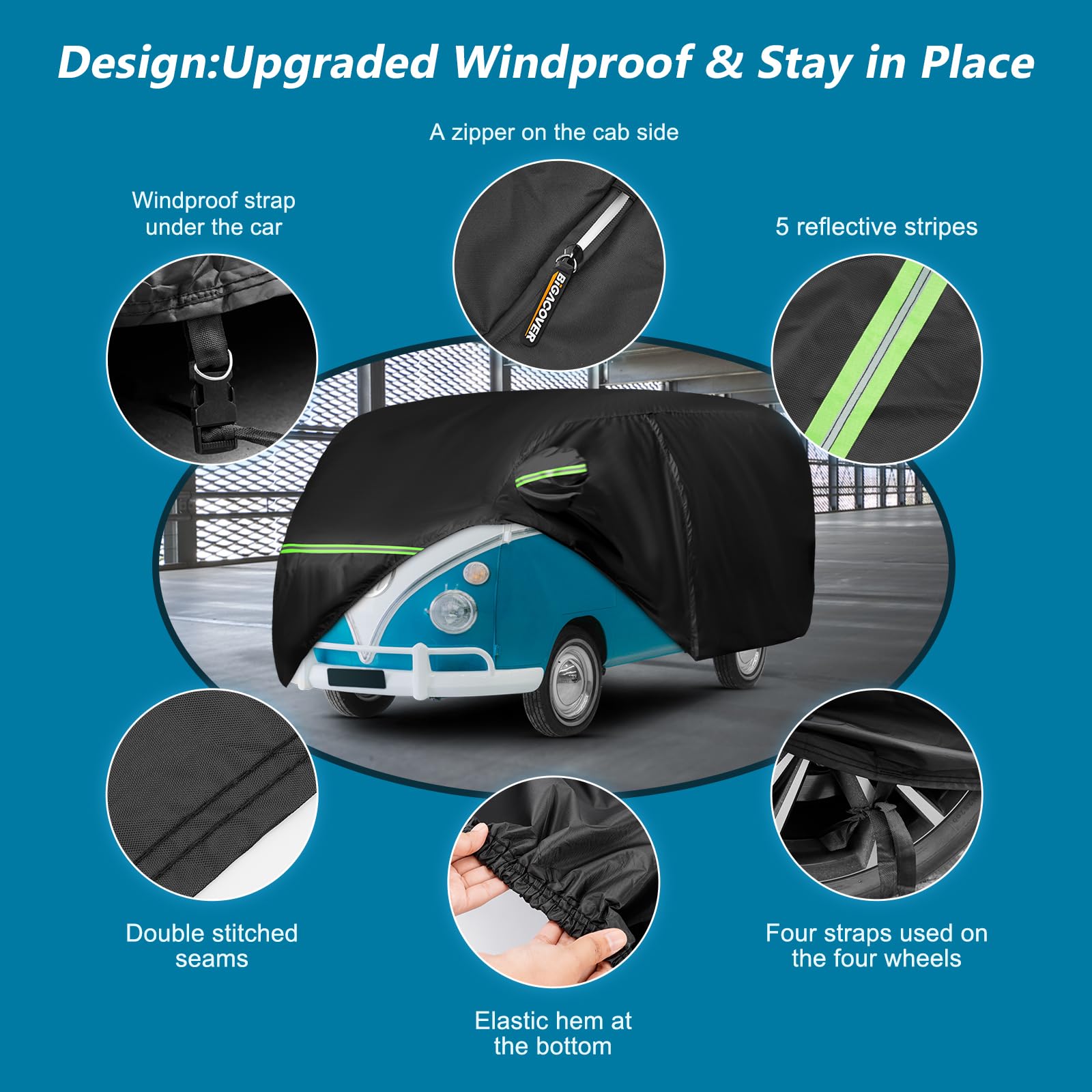 for Chevy Silverado 1500 Crew Cab 6.6 ft. Bed Truck Cover, Waterproof All Weather Car Covers with Zipper Windproof Heavy Duty Pr