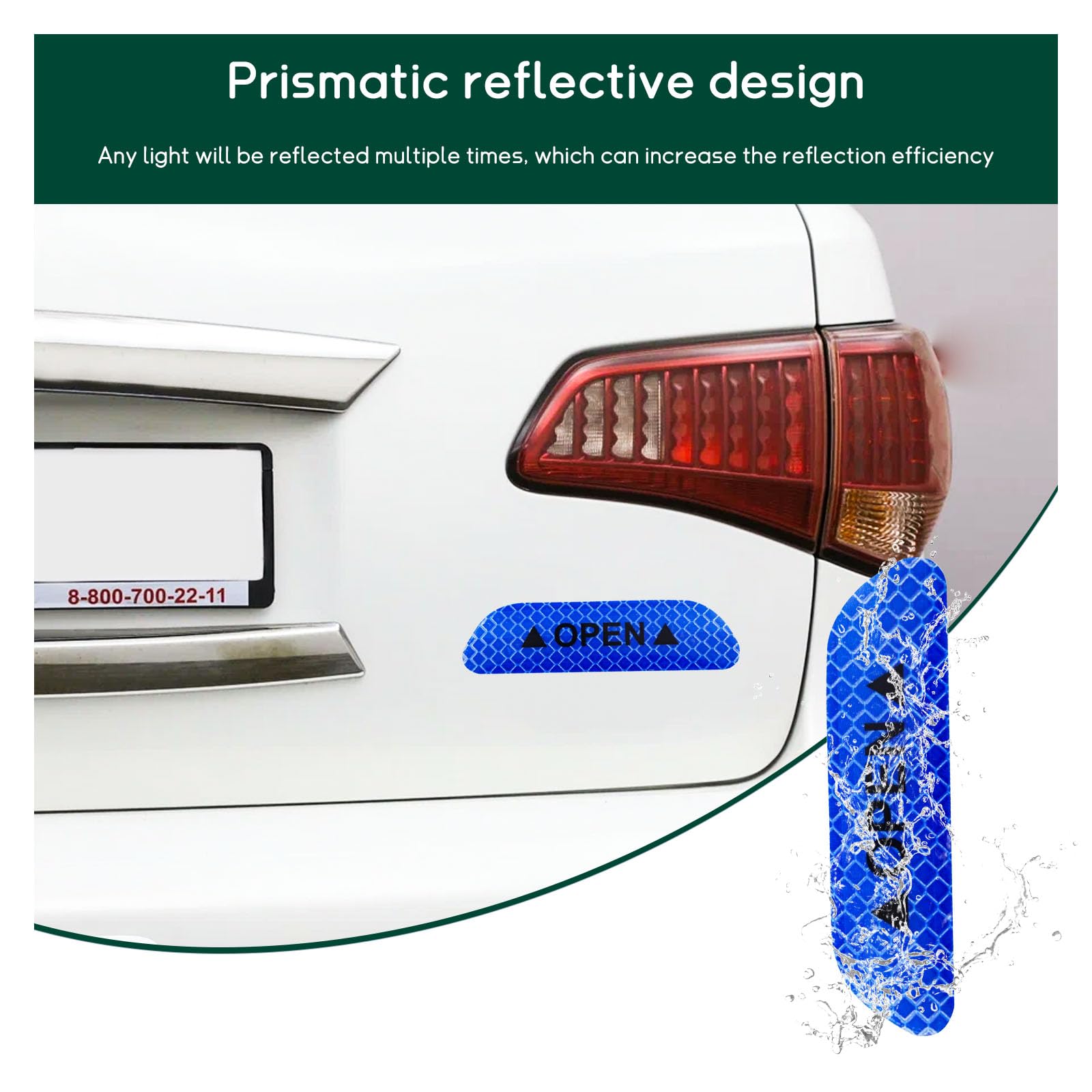 Dickno 4 PCS Car Door Reflective Safety Stickers, Night Visibility Auto Safety Warning Logos Anti-Collision Protective Strip, Un