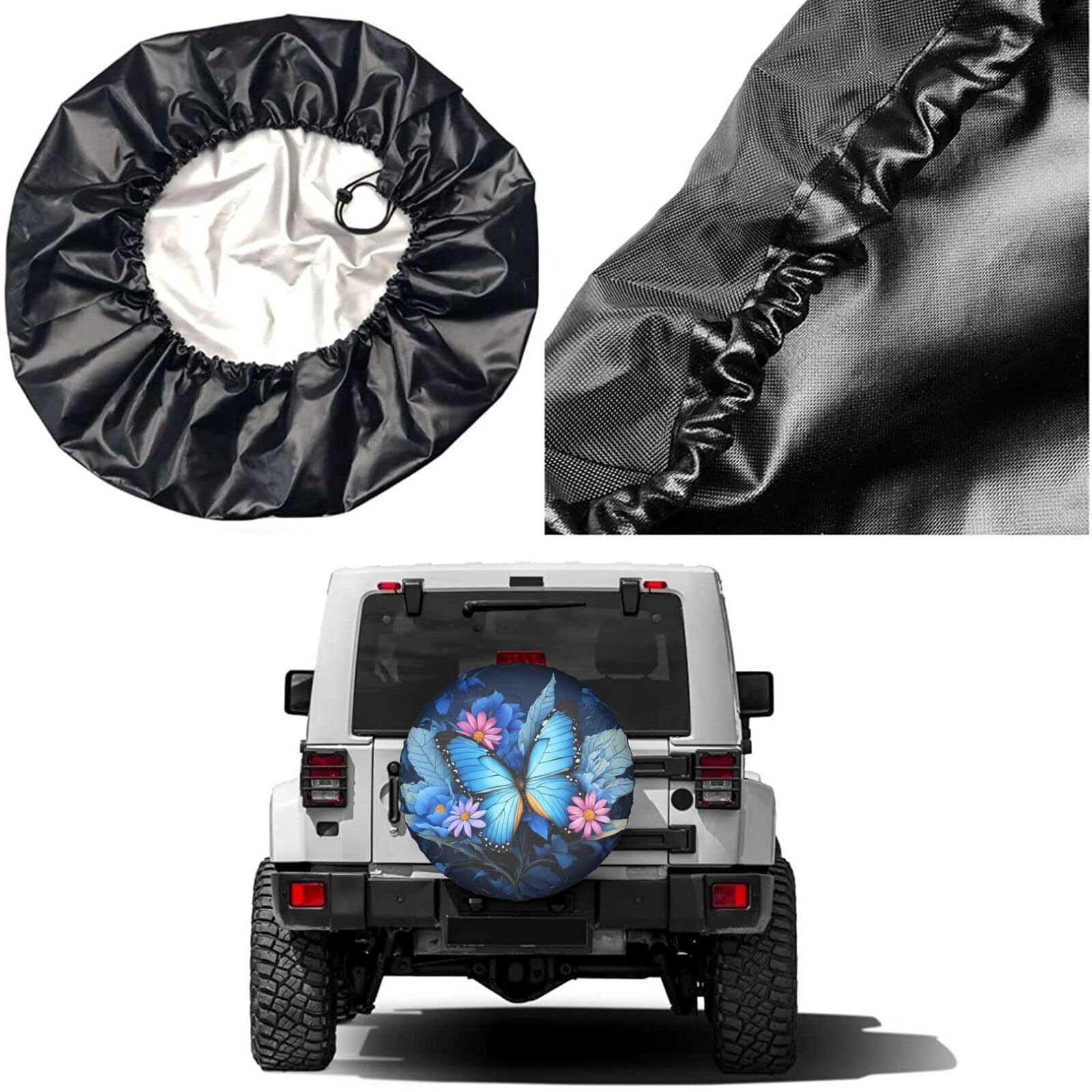 Dujiea Blue Butterfly Flower Spare Tire Cover, Universal Wheel Tire Cover Dust-Proof Tire Protectors for Trailer Rv Van SUV Truc