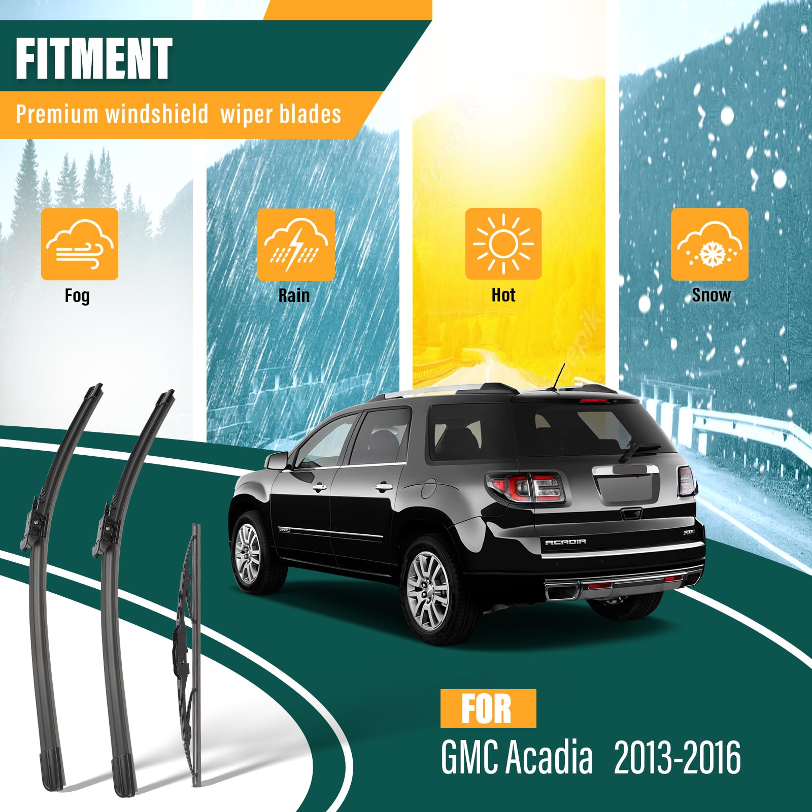 Kvq Windshield Wiper Blades Replacement For Gmc Acadia 2013 2014 2015 2016 Original Factory Quality Front Rear Wiper Blade Set -