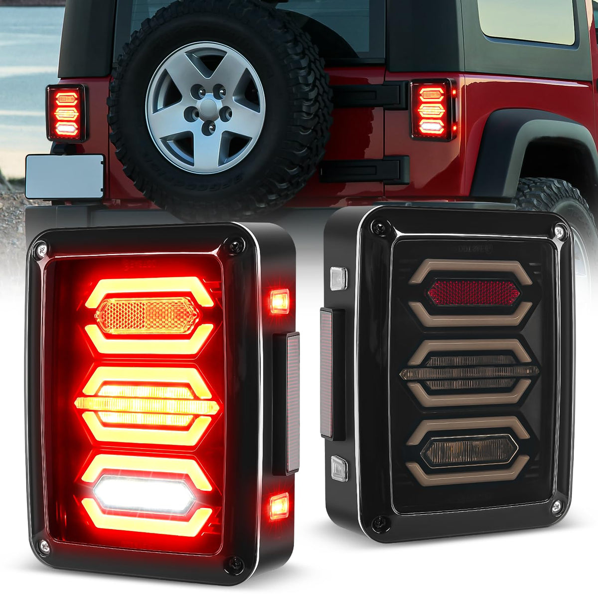 Nilight Jk Tail Light Led Red Running Stop Brake Turn Signals Lights White Reverse Back Up Dot Approved Smoked Lens Taillight Co