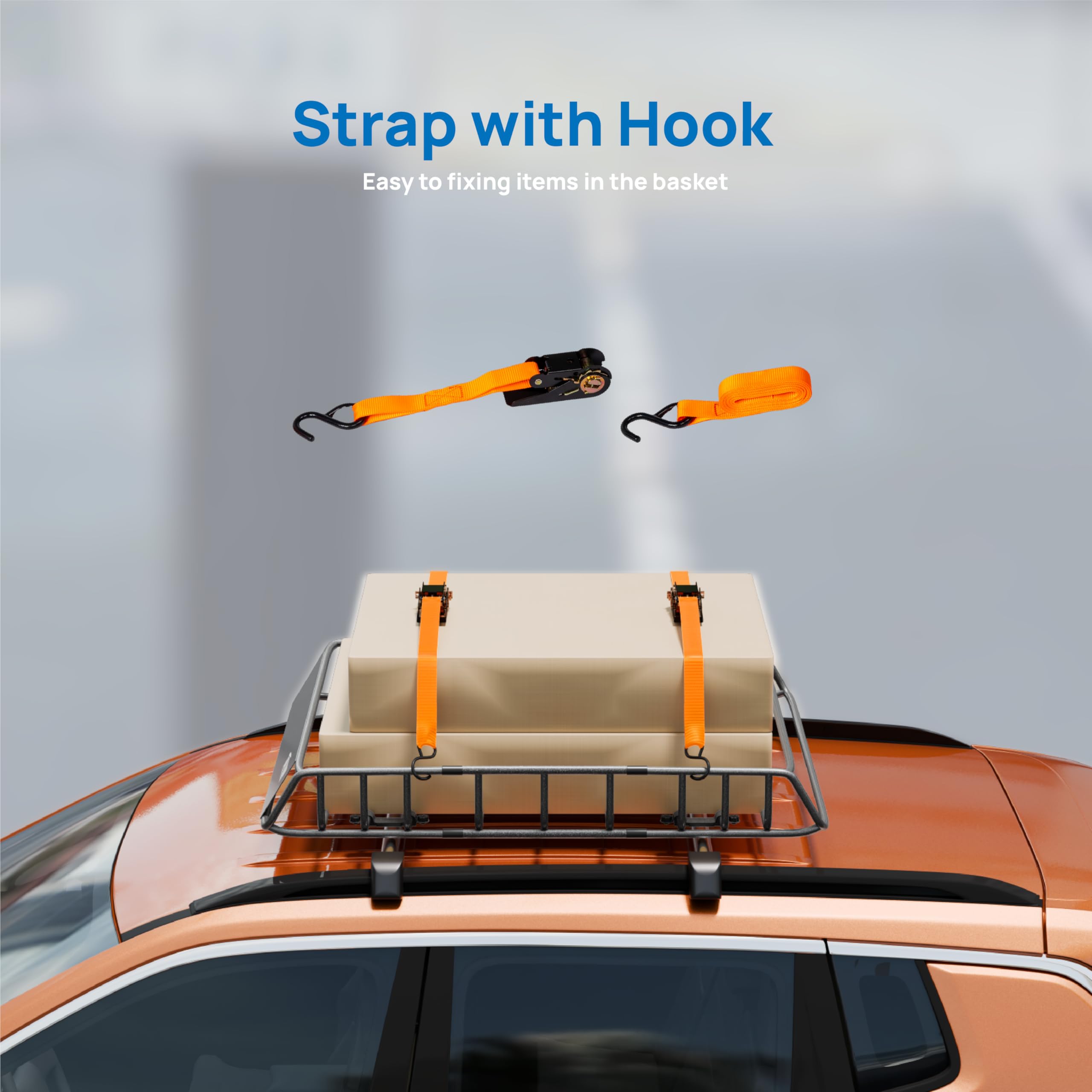 Tuffiom 46''X 36''X 6'' Universal Rooftop Cargo Carrier Basket, Heavy Duty Steel Roof Rack Basket W/4 Straps With Hook, Car Top