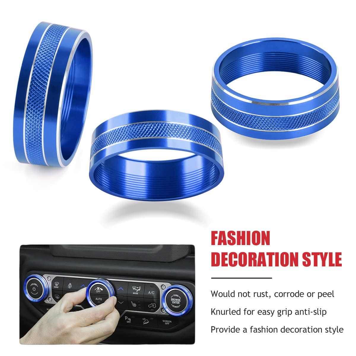 Ebaifun Blue Auto Air Conditioner Ac Climate Control Knob Button Cover Twist Switch Decal Trim Aluminum Ring Accessories Compati