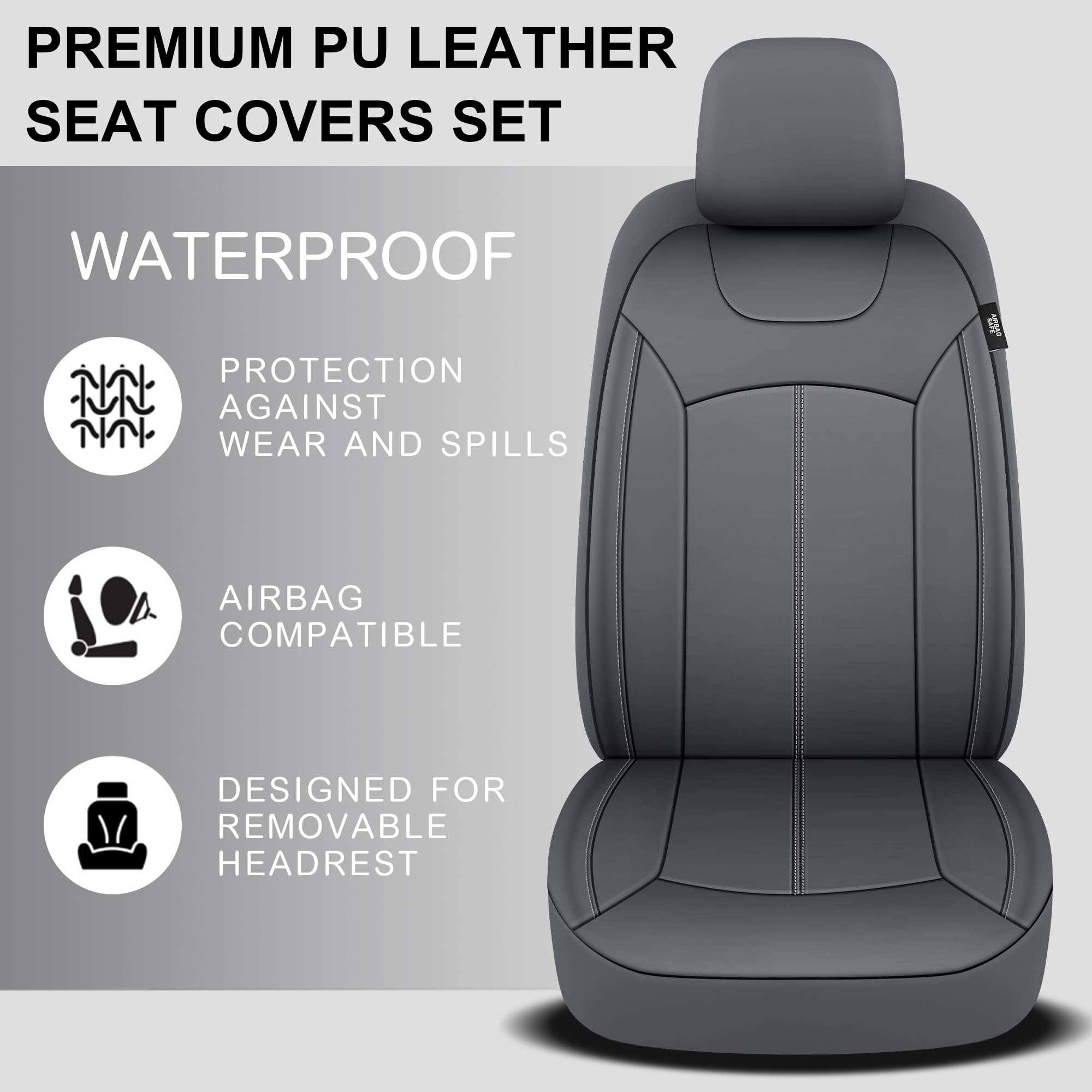 Pariiaotin Premium Leather Car Seat Covers Full Seats, Waterproof Front Seat Covers And Split Rear Bench Seat Covers For Cars,Un