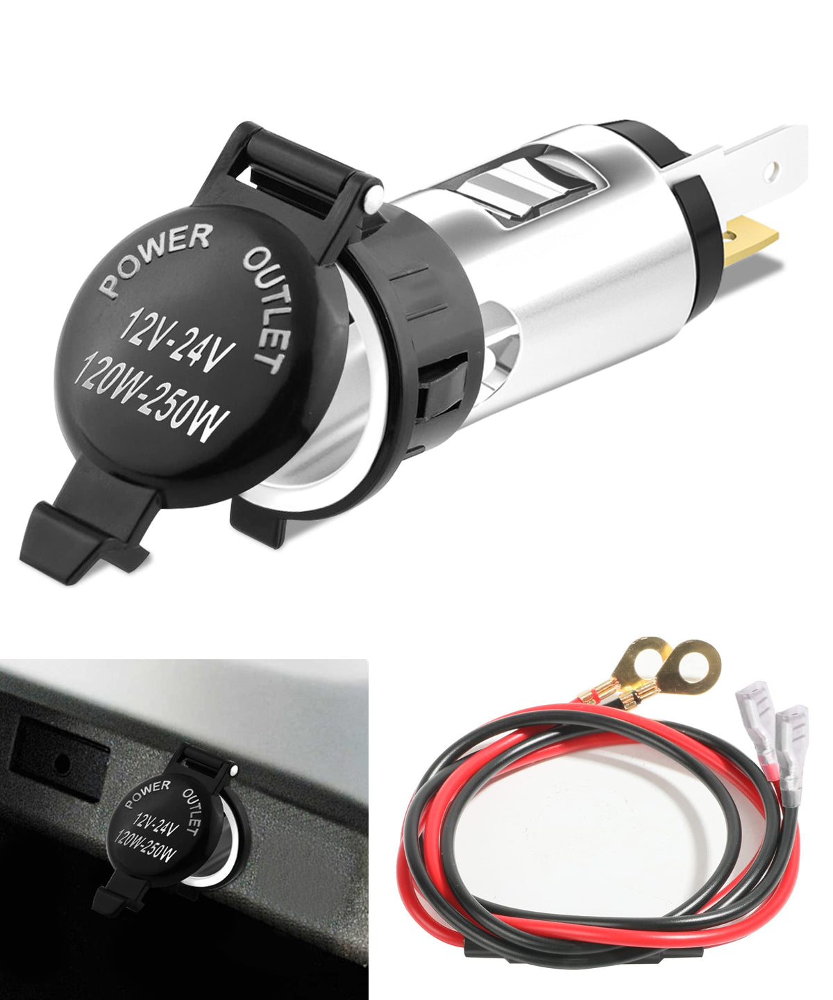 Yakefly Dc 12V Car Cigarette Lighter,Cigarette Lighter Socket Waterproof Auto Lighter Socket Plug Outlet With Cover Wiring Harness,12 Volt Female Power Outlet Socket Replacement For Car Truck Rv Boat