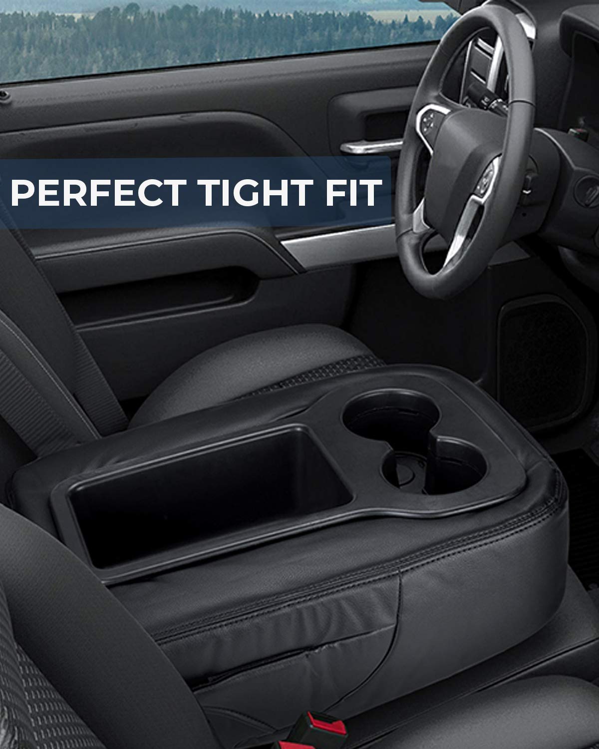 Issyauto Armrest Cover Compatible With 2007-2014 Silverado Suburban Yukon Sierra Tahoe Jump Seat, Leather Center Console Cover