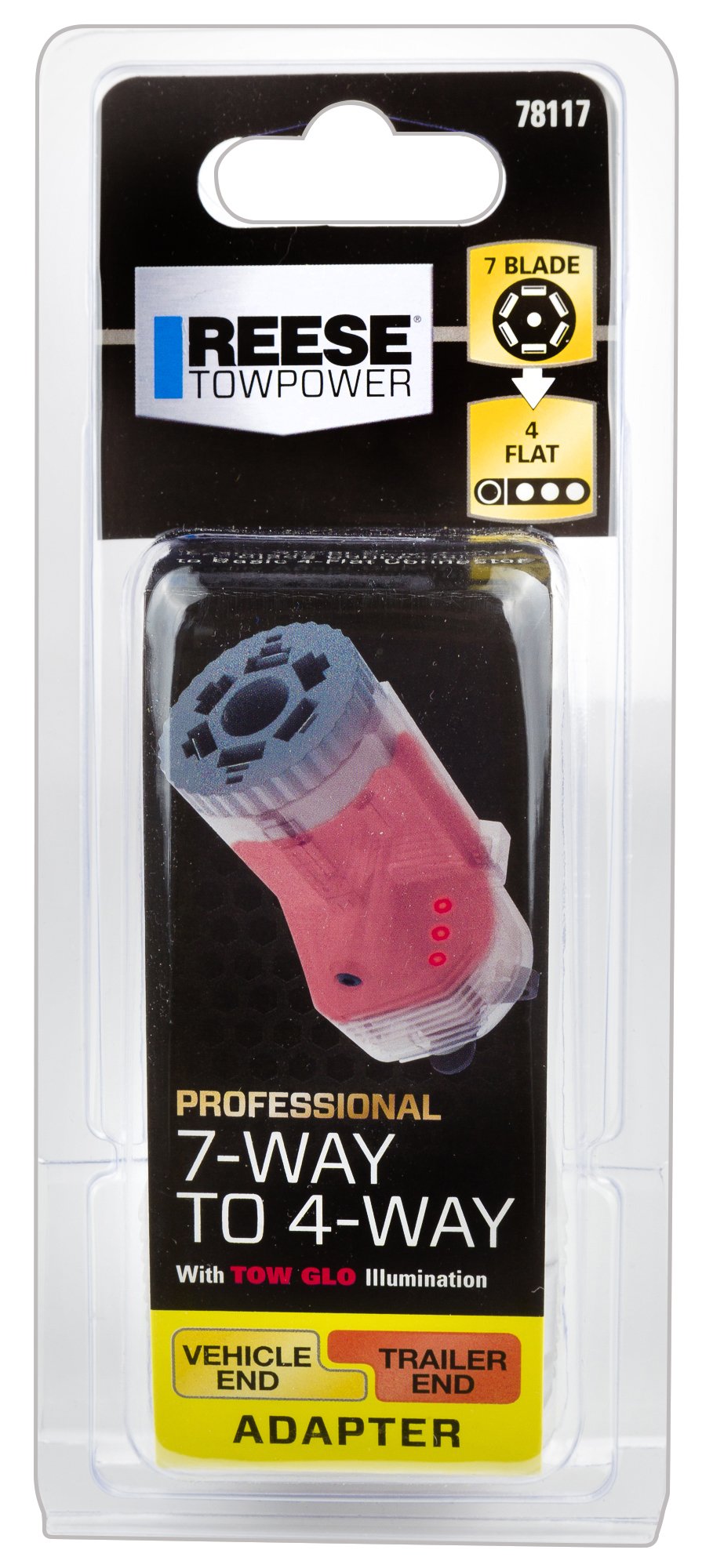 Reese Towpower 78117 7-Way to 4-Way Flat Adapter with Tow-Glo