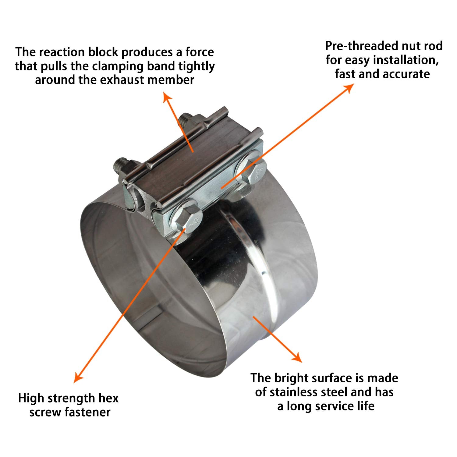 2Pcs 5 Inch Exhaust Clamps Stainless Steel For 5 Inner Diameter To 5.5 Outer Diameter Muffler Band Clamp Turbo Downpipe Tip Exhaust Pipes Connection