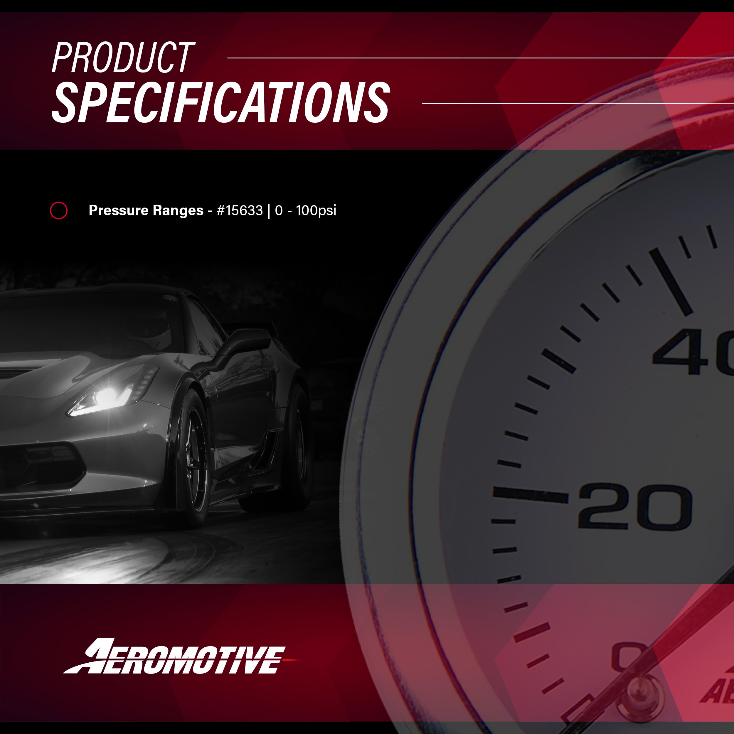 Aeromotive 15633 Fuel Pressure Gauge 0-100 Psi, 1/8 Npt, Liquid Filled, 1.5'' Diameter Dial