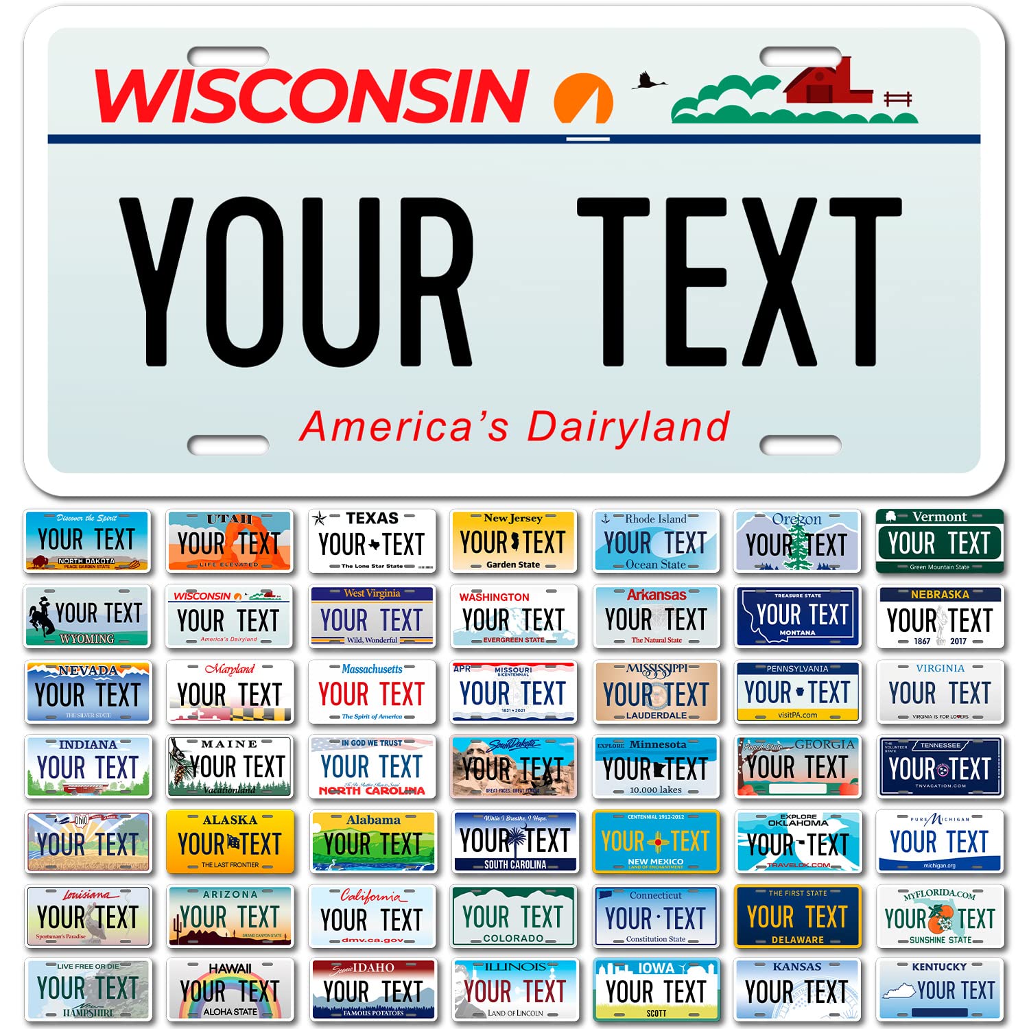 Custom Wisconsin License Plate, Personalized 50 States Fake License Plate For Front Of Car Sign 6X12 Inches, Rust Free .040 Aluminum, Fade Resistant, Made In Usa By Sigo Signs
