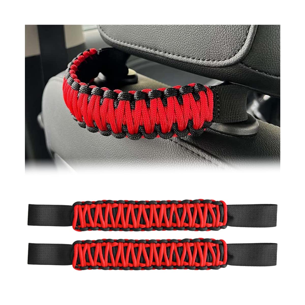 Auceli 2Pcs Headrest Grab Handles, Car Front Rear Seat Back Roll Bar Grip Handles Kit, Nylon Paracord With Headrest Mounted Automotive Interior Accessories Universal For Suv Truck Pickup