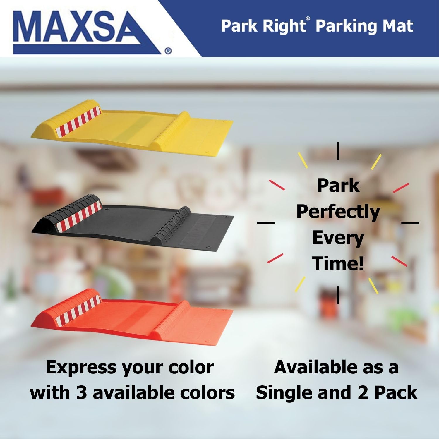 Maxsa 37356 Park Right 21" X 11" X 2" Parking Mat, Yellow