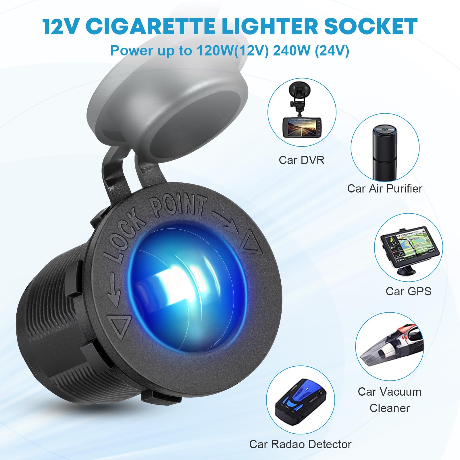 Kohree 3 In 1 Cigarette Lighter Socket: 12V Outlet Usb Qc3.0 & Pd Type C 3.0 Dual Fast Charging Ports Adapter - 200W Marine Swit