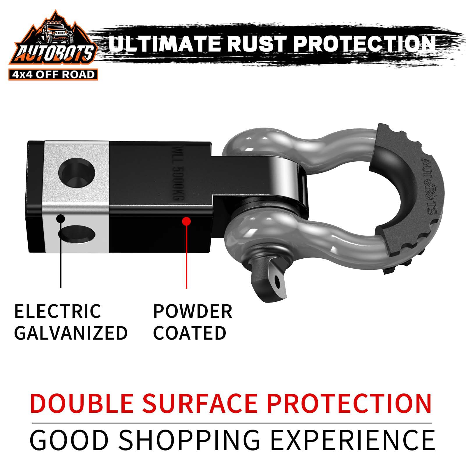 AUTOBOTS Tow Hitch Receiver 2'', 45,000 Lbs Break Strength Shackle Hitch Receiver with 5/8'' Screw Pin, 3/4 Shackle, Towing Acce