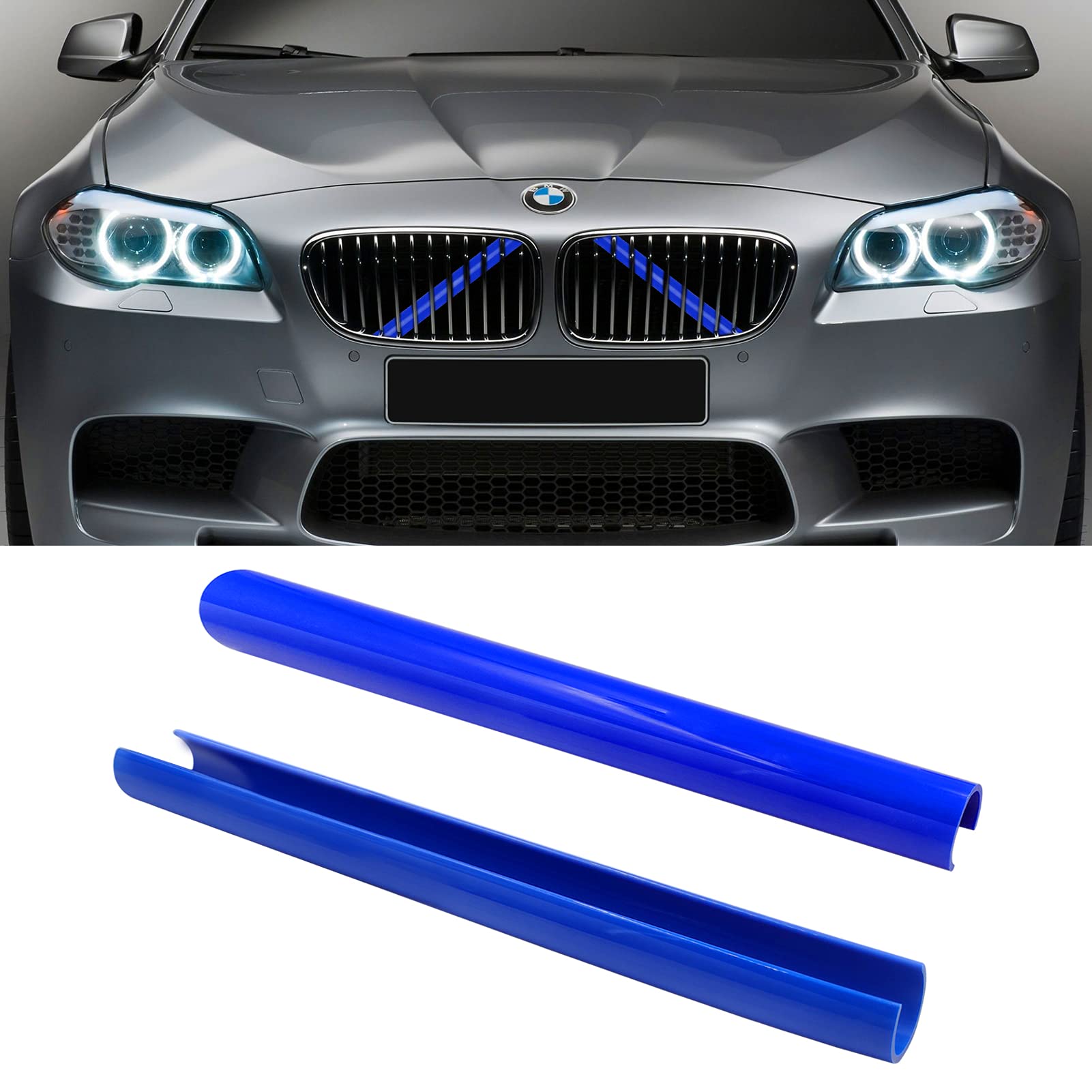 Jaronx Compatible With Bmw Grill Inserts For 2 5 6 7 X1 X2 Series,F10 F11 F45 F12 F13 F01 F02 F48, Compatible With Bmw V Brace Wrap Covers Blue Grill Stripes Front Grill Insert Trims Stripes (Blue)