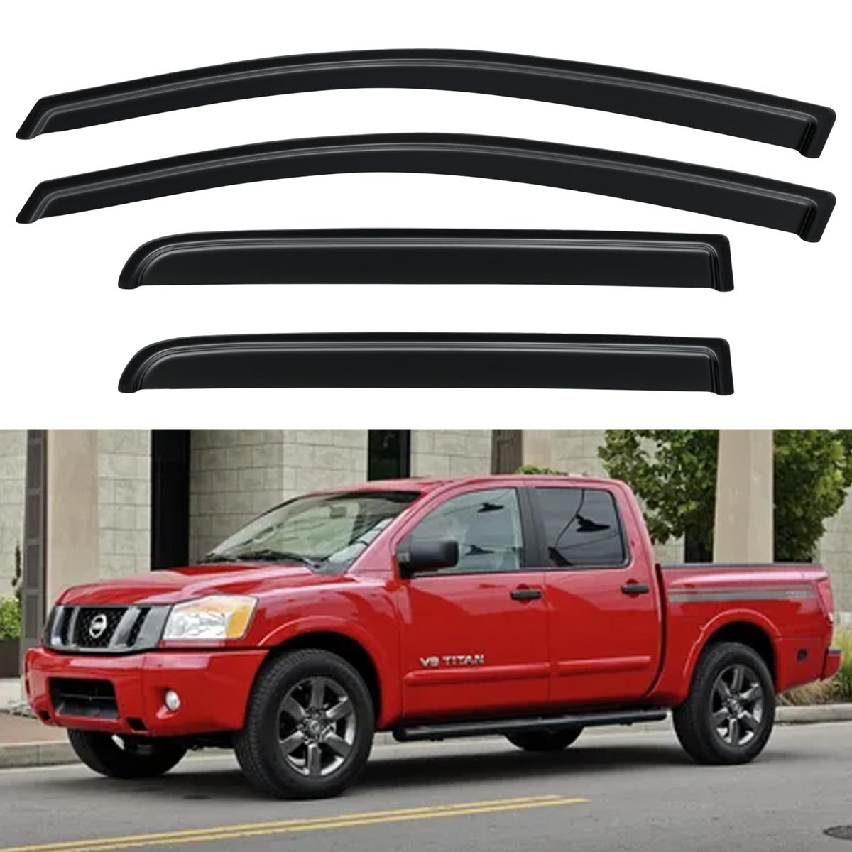 Window Visors Rain Guards Shield for 2004-2015 Nissan Titan Crew Cab, Out-Channel Window Vent Wind Deflectors Visors Shades for 