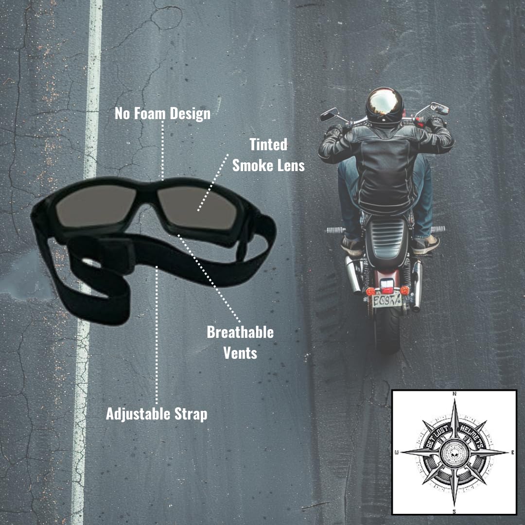 Tinted Motorcycle Goggles For Men: Heavy-Duty Riding Goggles w/Hard Case, Cleaning Cloth & Pouch by Get Lost (Smoke)