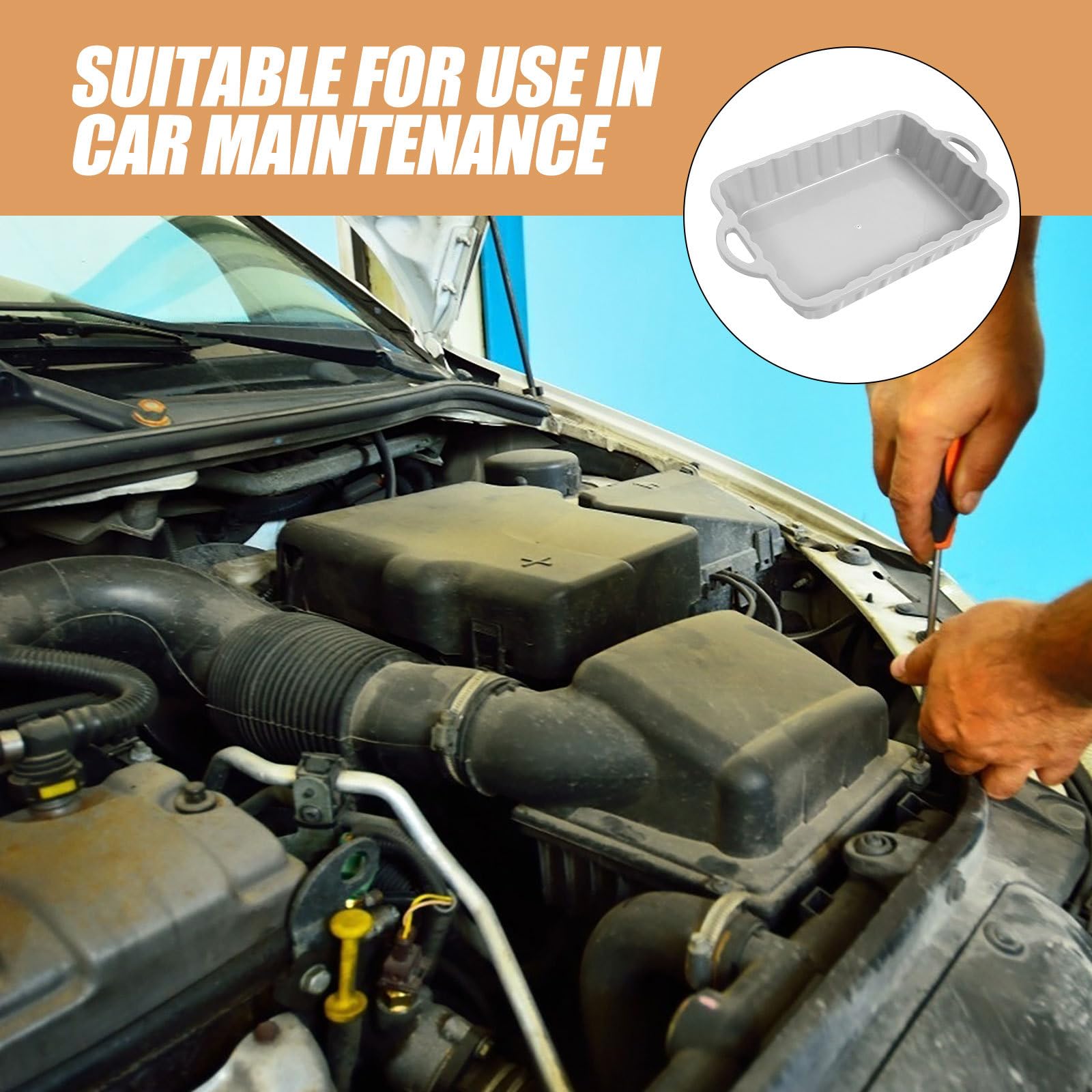 CALLARON 23.5'' Car Oil Drain Pan - Heavy Leakproof Oil Collector Pan, Plastic Large Transmission Drain Pan, White Changing Oil