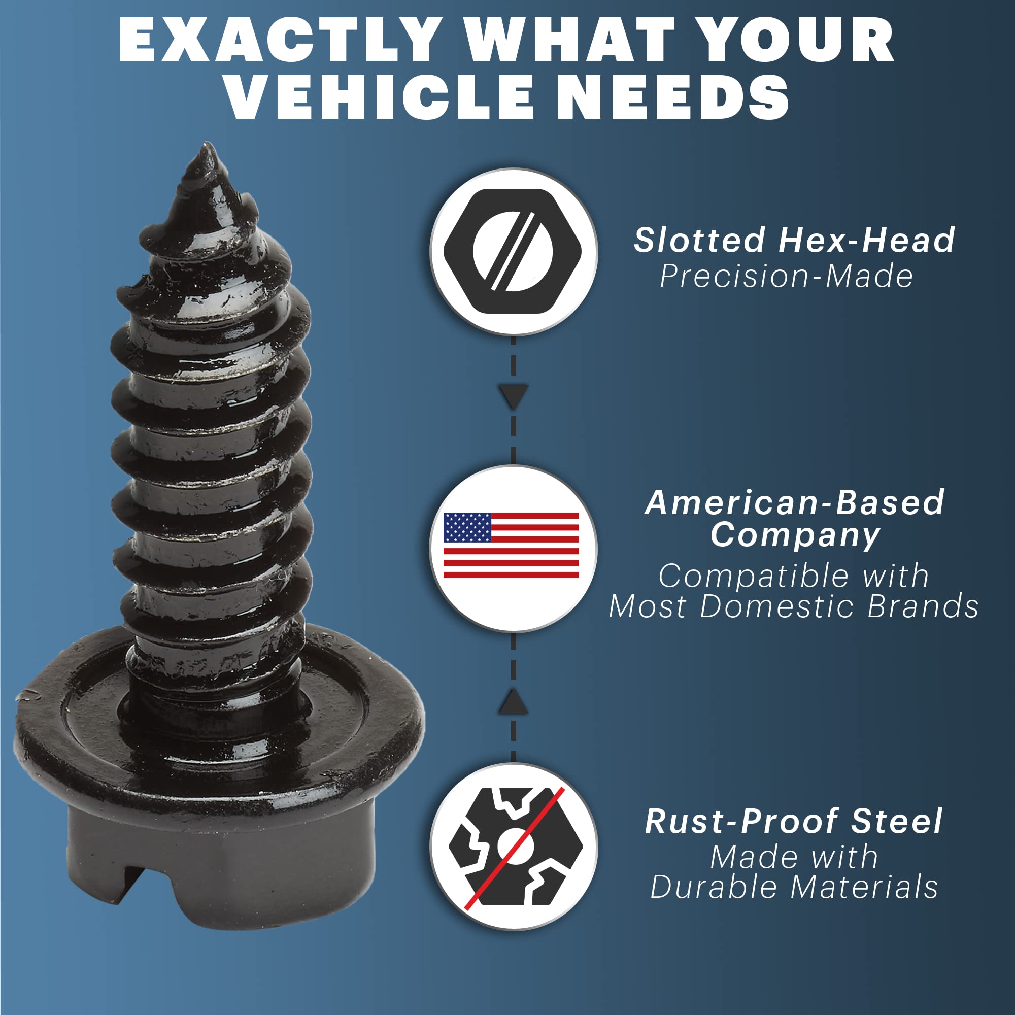 License Plate Screws With Rustproof Finish - License Plate Screw Kit For Front & Rear Plates - License Plate Bolts For Domestic