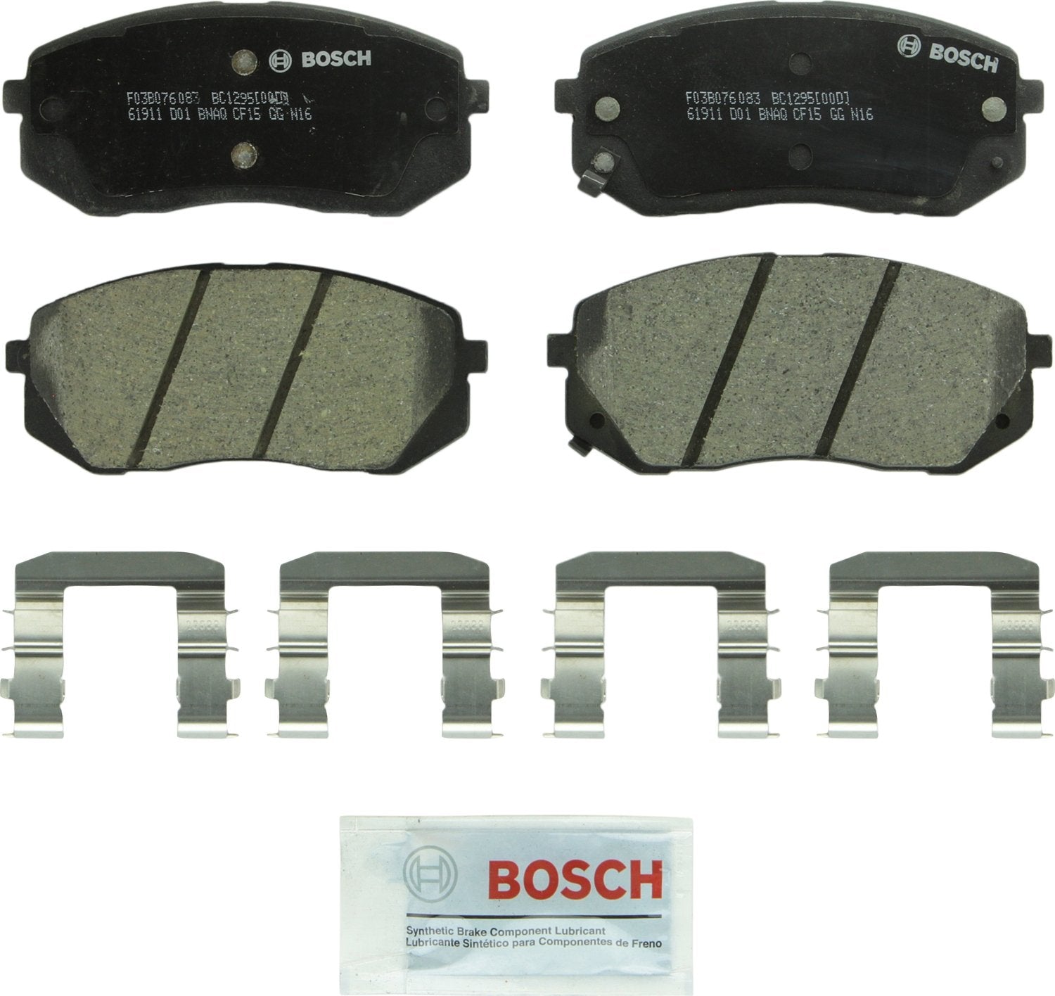 BOSCH BC1295 QuietCast Premium Ceramic Disc Brake Pad Set - Compatible with Select Hyundai Sonata, Tucson; Kia Cadenza, Rondo, S