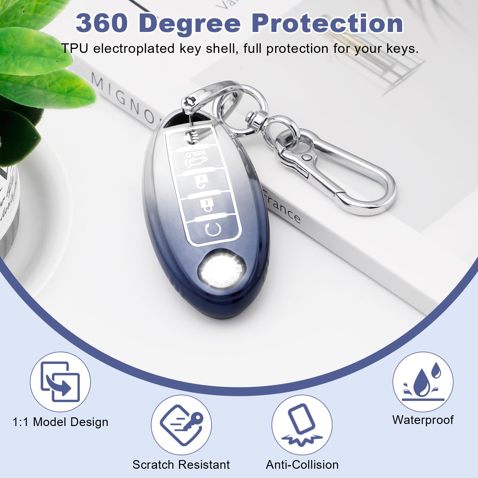 Pifoog Key Fob Cover For Nissan Altima Murano Sentra Maxima Rogue Versa Armada Pathfinder 5 Button Accessories Car Key Case Shel