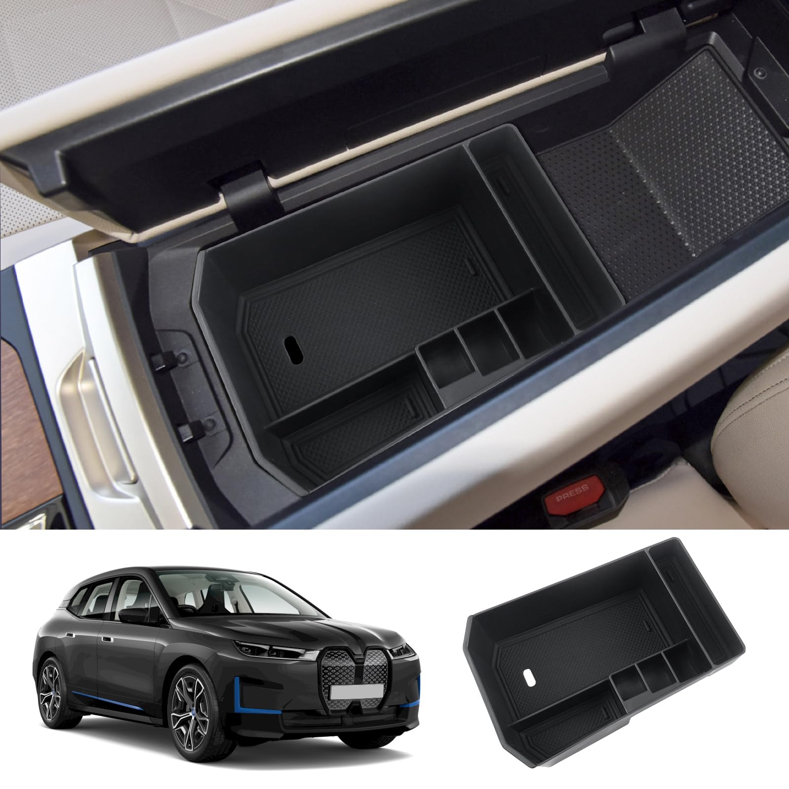 LUWU for 2025 2026 BMW iX Center Console Organizer 2022-2026 BMW iX xDrive45 xDrive60 M70 Armrest Storage Box Armrest Organizer 