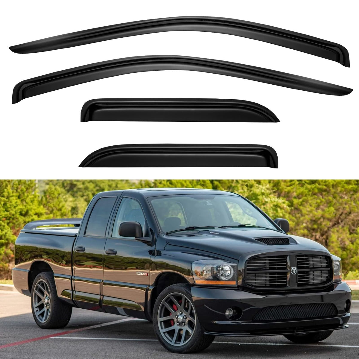Window Visors Rain Guards for 2002-2008 Dodge Ram 1500 Quad Cab/Extended Cab, Window Vent Wind Deflectors Visors Shades for 03-0