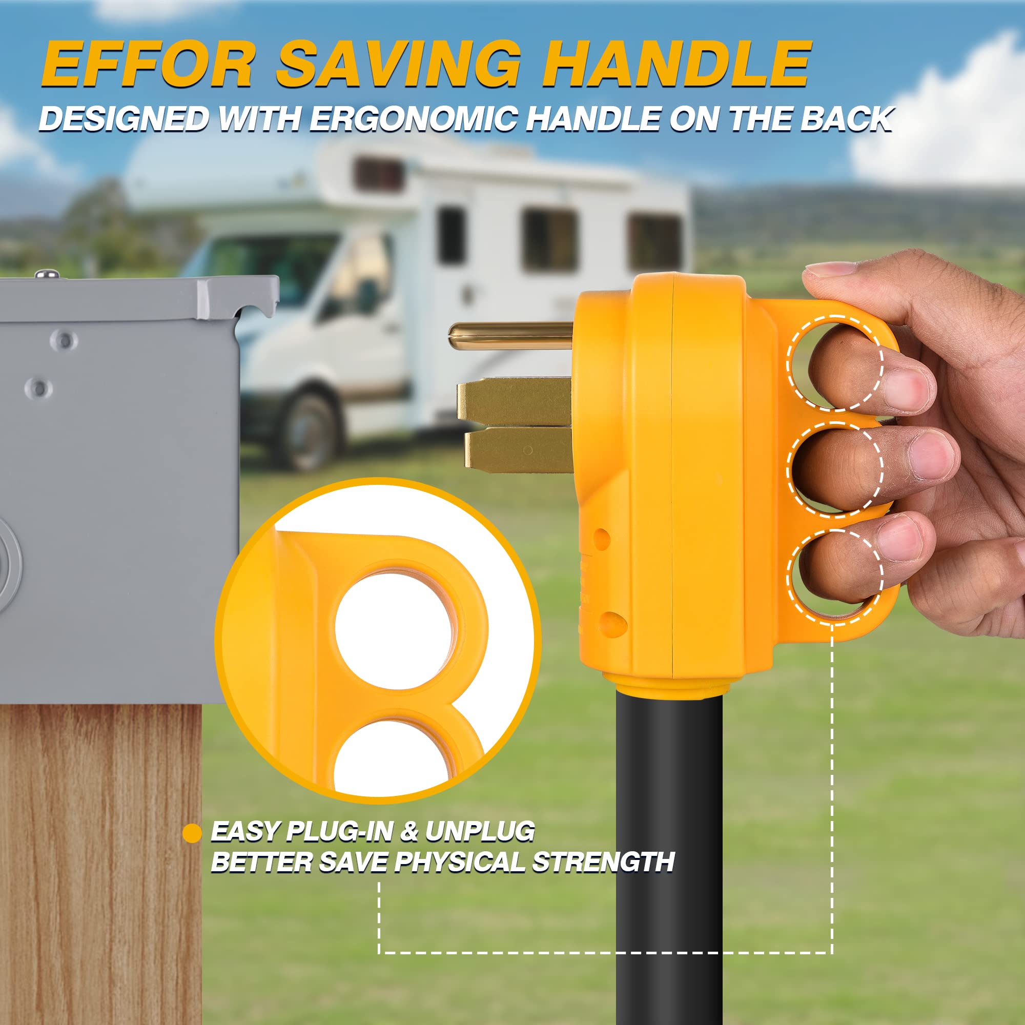 Mictuning 125 250V 50Amp Heavy Duty Rv Replacement Male Plug With Ergonomic Handle Yellow