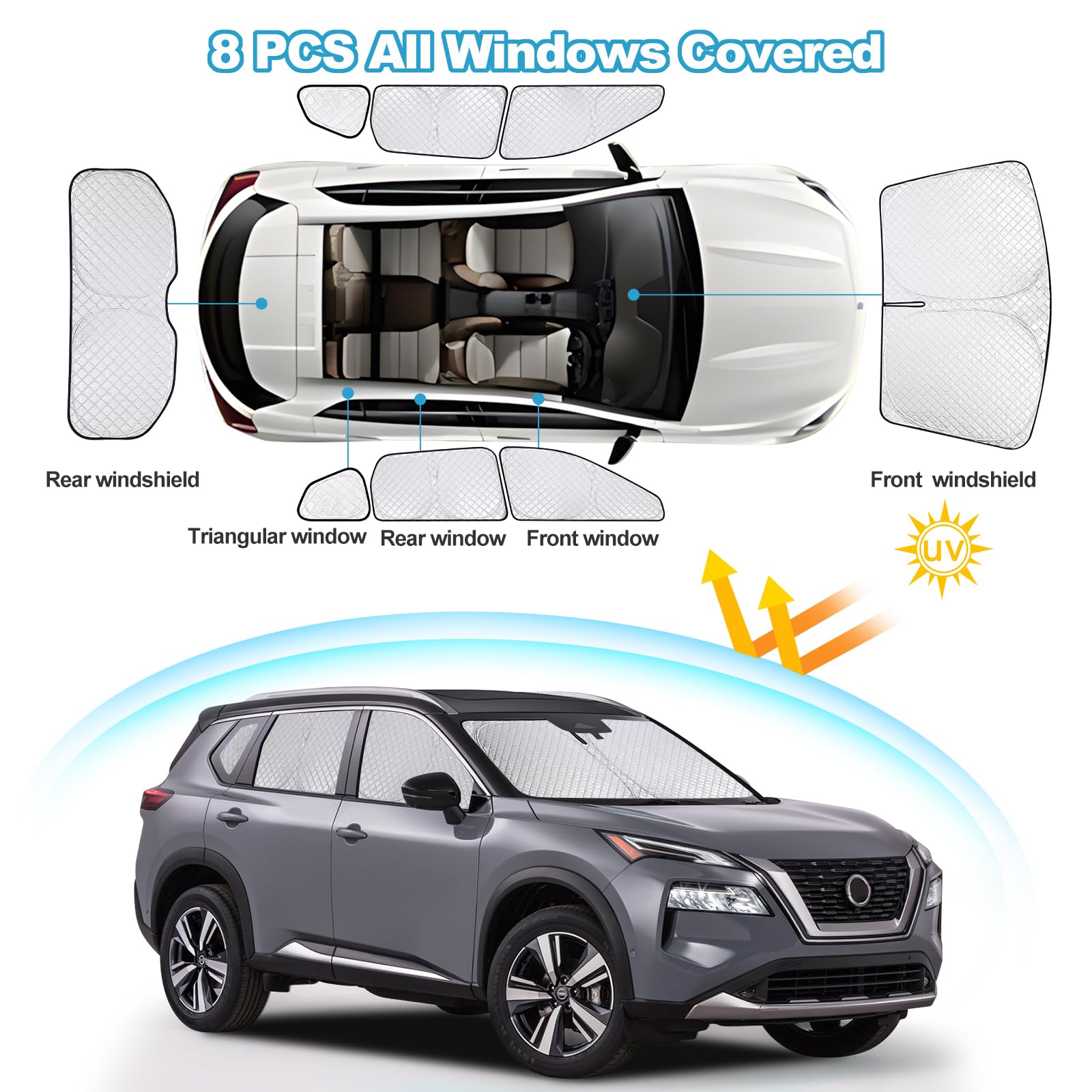 XCBYT 2021-2023 Rogue Window Shades | 6 Layers Thickened Car Window Covers | 2 in 1 Car Full Window Privacy Curtains | 100% Blac