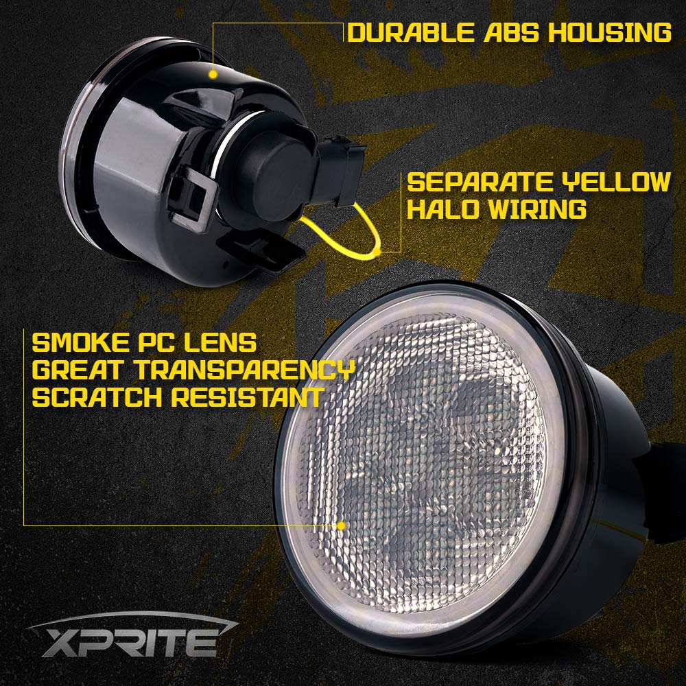 Xprite Smoked Lens Turn Signals Lights With Drl Halo, Led Front Grill Indicator Parking Lights Compatible With 2007-2018 Jeep Wr