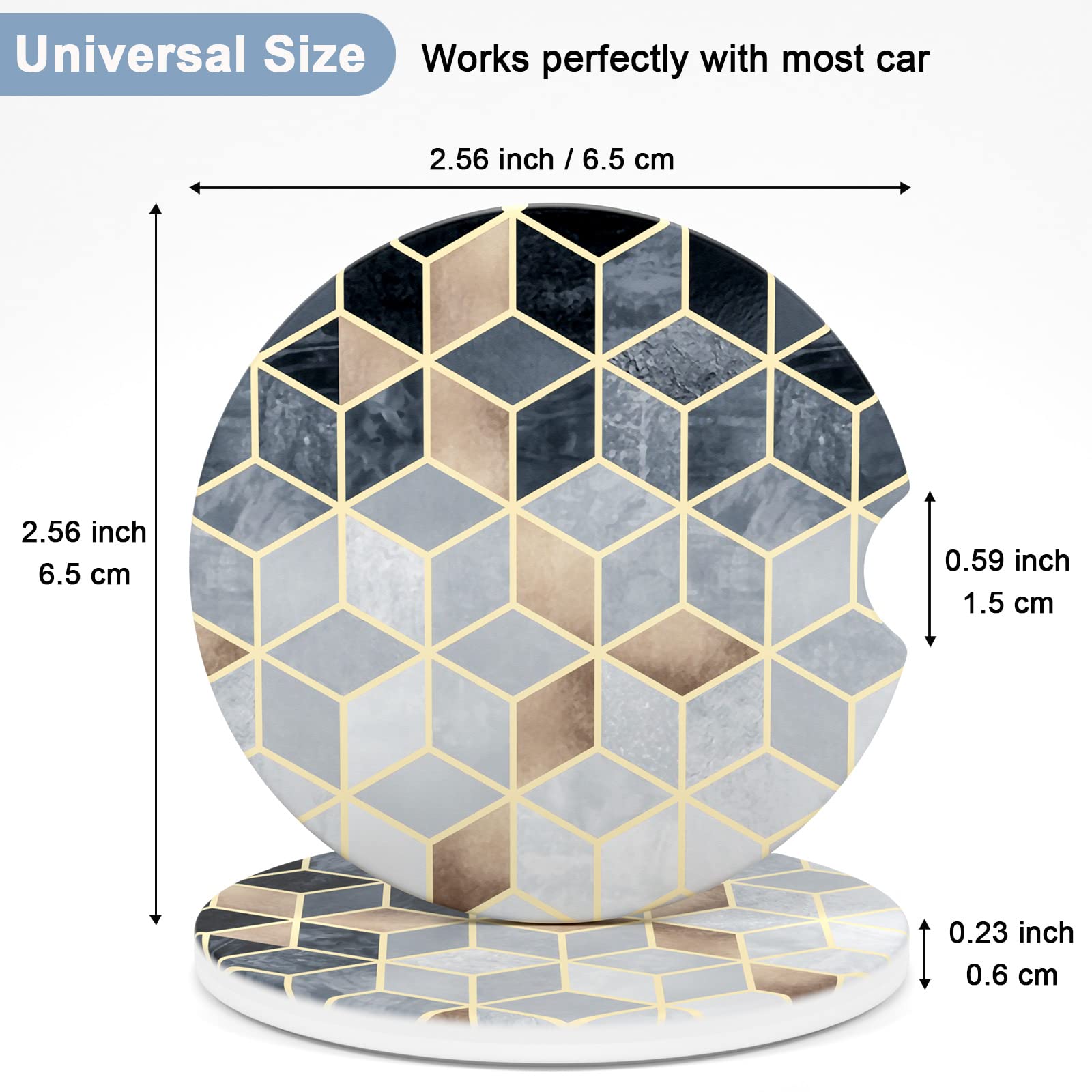 Nipichsha Car Coaster For Cup Holders, 2 Pack Absorbent Ceramic Car Cup Holder Coaster For Drinks, Cute Auto Assecories For Wome