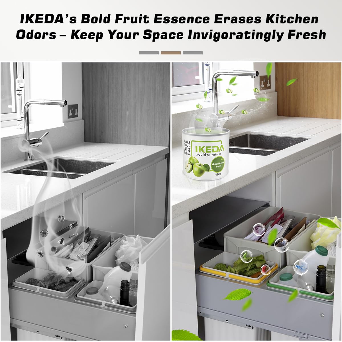 Ikeda Scents Car Air Freshener: Green Apple Scent Liquid Cans | Odor Elimination | Smoke Smell Remover | Strong Long-Lasting Fra