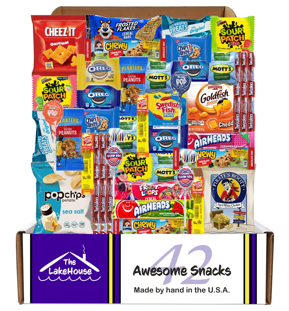 Lakehouse Salty Sweet 42 Snack Box - Valentines Care Package - Snacks Variety Pack For Kids Students - Candy Gift Basket - Snack