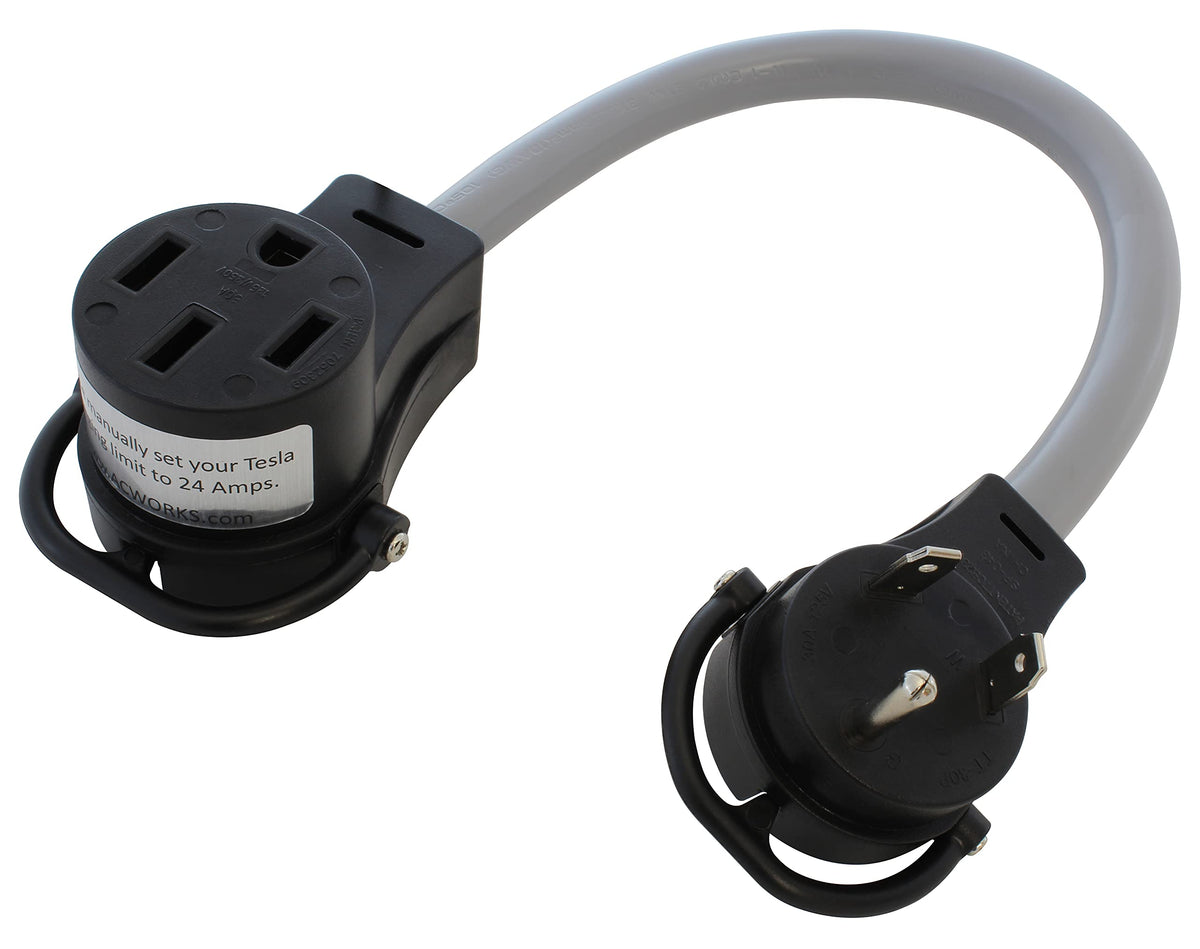 Ac Works Electric Vehicle Charging Adapter For Tesla Use (Tt-30 Rv 30A To Tesla)