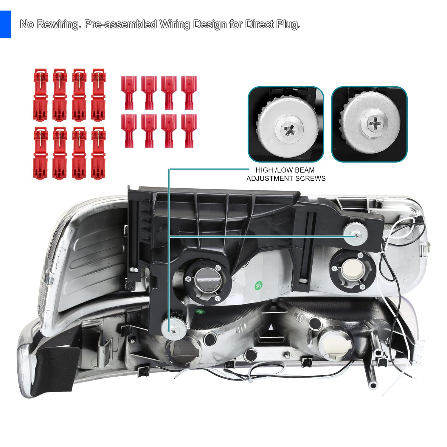 Spec-D Tuning Led Bar Chrome Housing Clear Lens Headlights + Bumper Lights 4Pc Compatible With 1999-2002 Chevy Silverado 2000-20