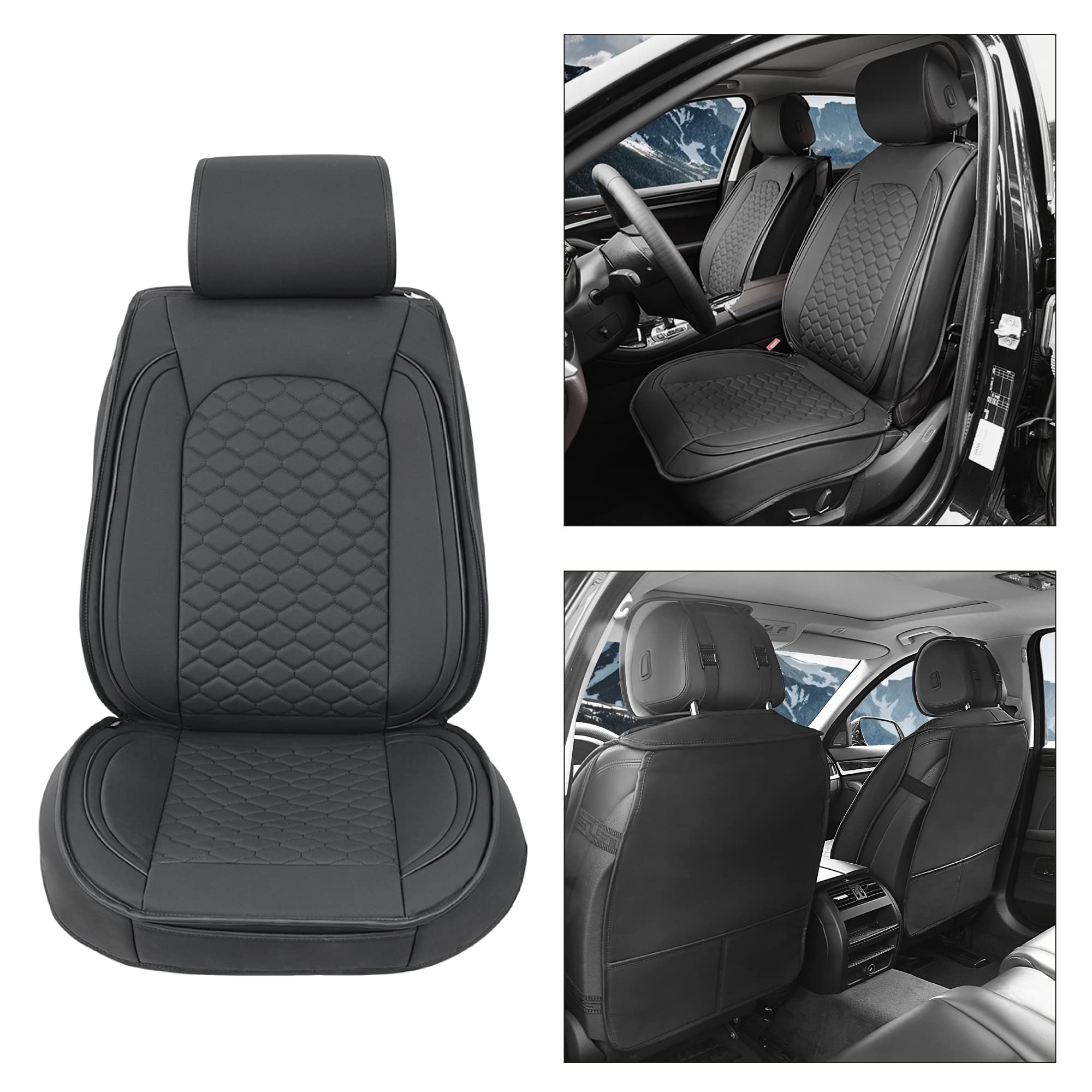 Elantrip Front Car Seat Cover Luxury Faux Leather Pocket With High Density Foam Non-Slip, Waterproof, Suitable For Cars, Trucks & Suvs (2Pc Black)