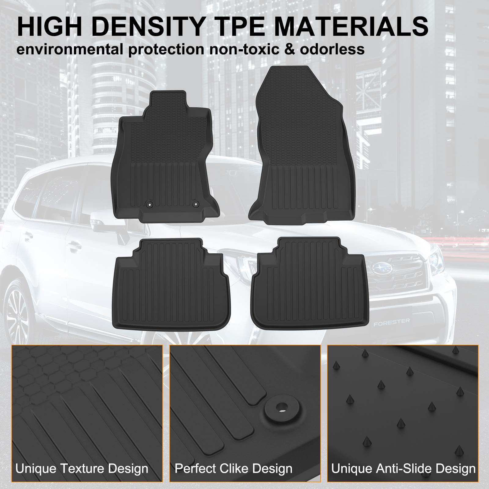 Kiwi Master Floor Mats For 2019-2024 Subaru Forester Replace Oem J501Ssj030 All Weather Mat Front & 2Nd 2 Row Seat Tpe Slush Lin
