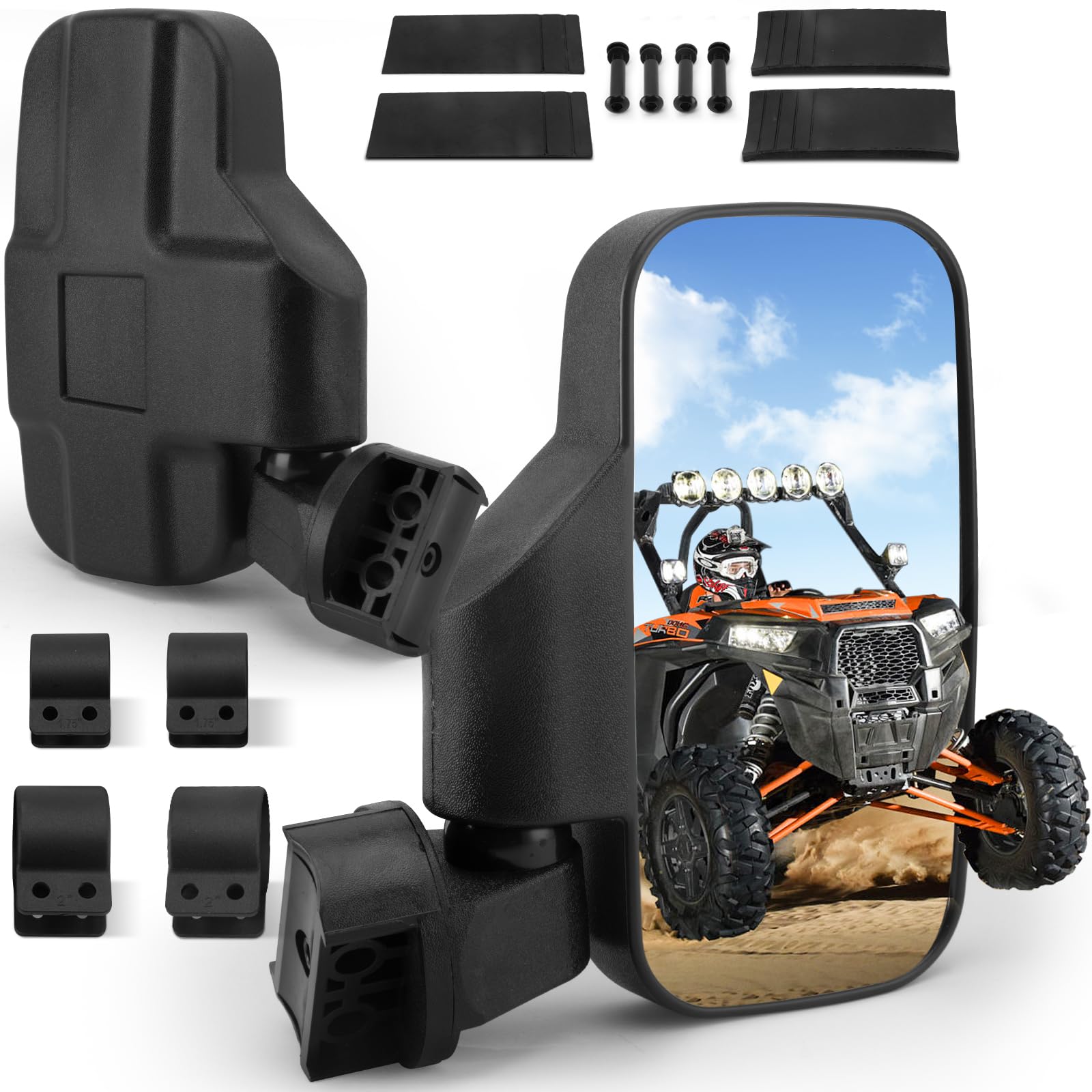 Utv Mirrors, Utv Side Mirrors Compatible With 1.6-2 In Roll Cage Pioneer Polaris Rzr 900 1000 Can Am Kawasaki Mule Rhino Yxz Zforce Shatter Proof Tempered Glass