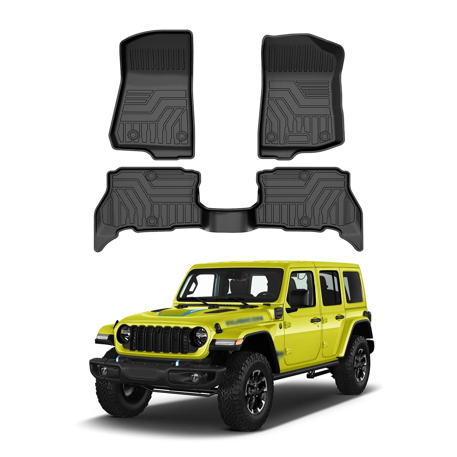 Mixsuper Floor Mats For Jeep Wrangler 4Xe 2021-2024 (Not For 2 Door Or Jl Unlimited Models) All Weather Floor Liners 2 Row Set B