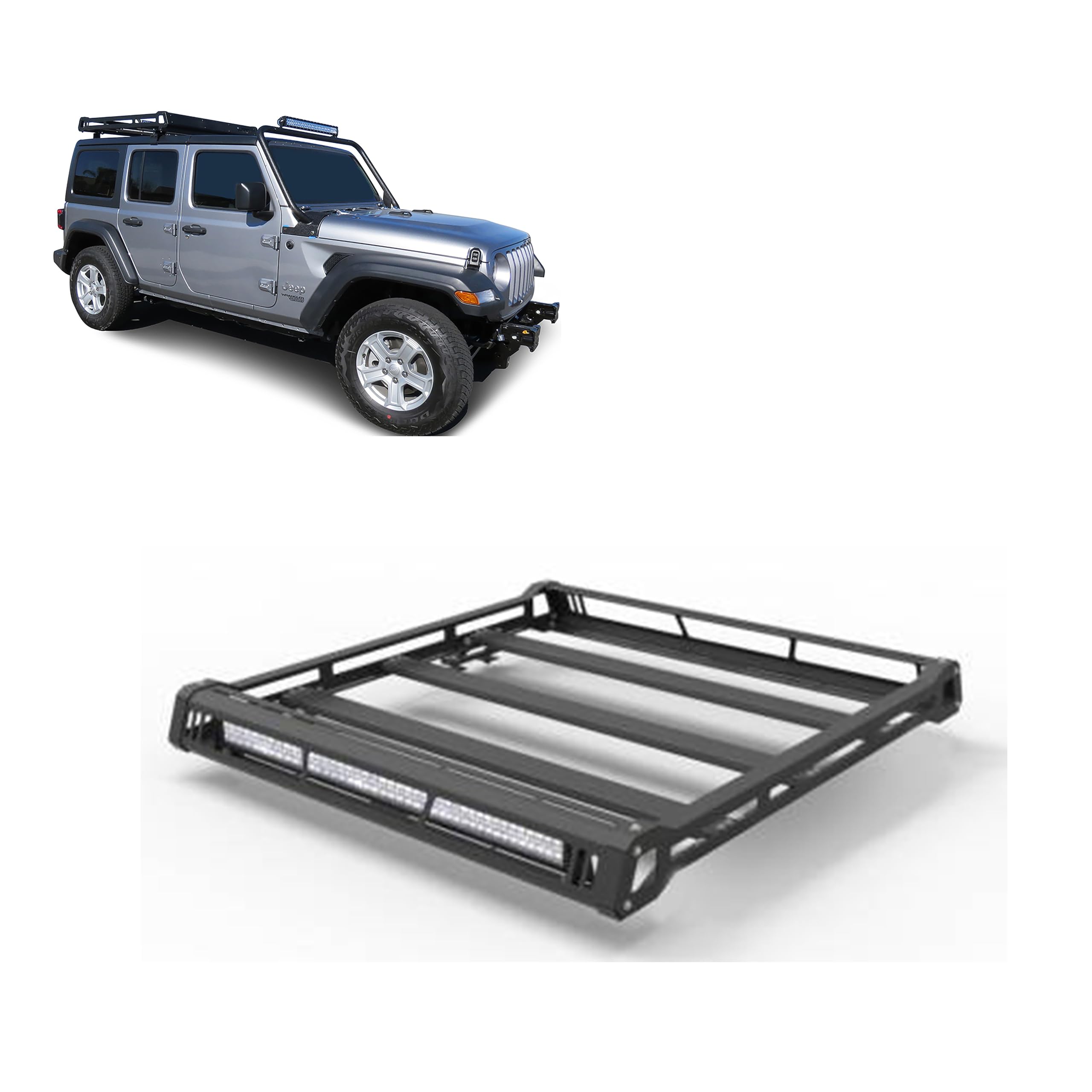 Black Horse Off Road Traveler Roof Rack Modular Black Compatible With 2018-2023 Jeep Wrangler (Incl. 21-23 4Xe & Excl. 4-Door Tr