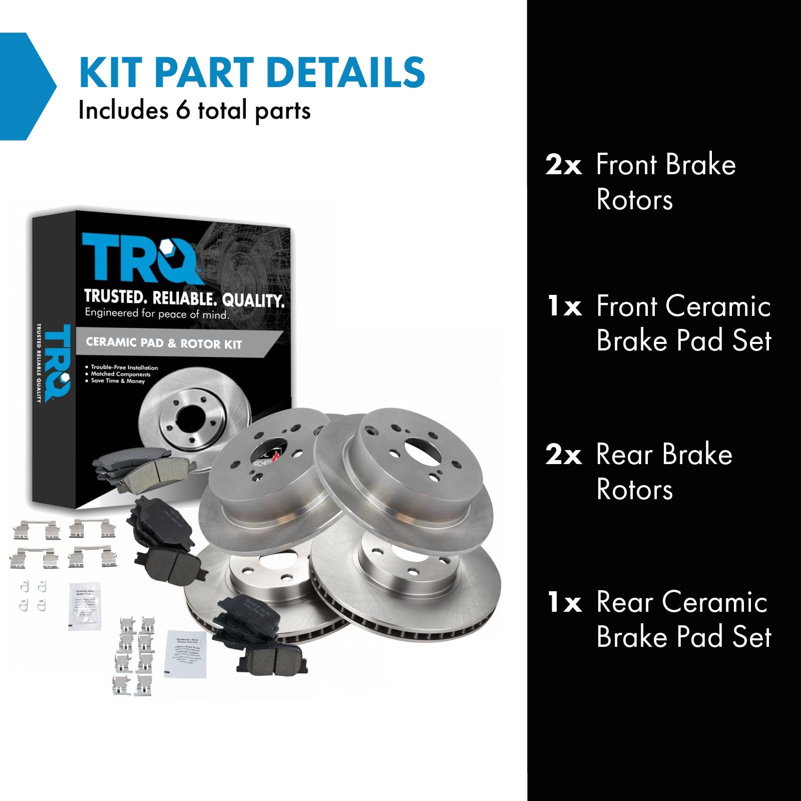 Trq Front And Rear Brake Pad & Rotor Kit Brake Pads Brake Rotor Ceramic Compatible With 2005-2010 Scion Tc