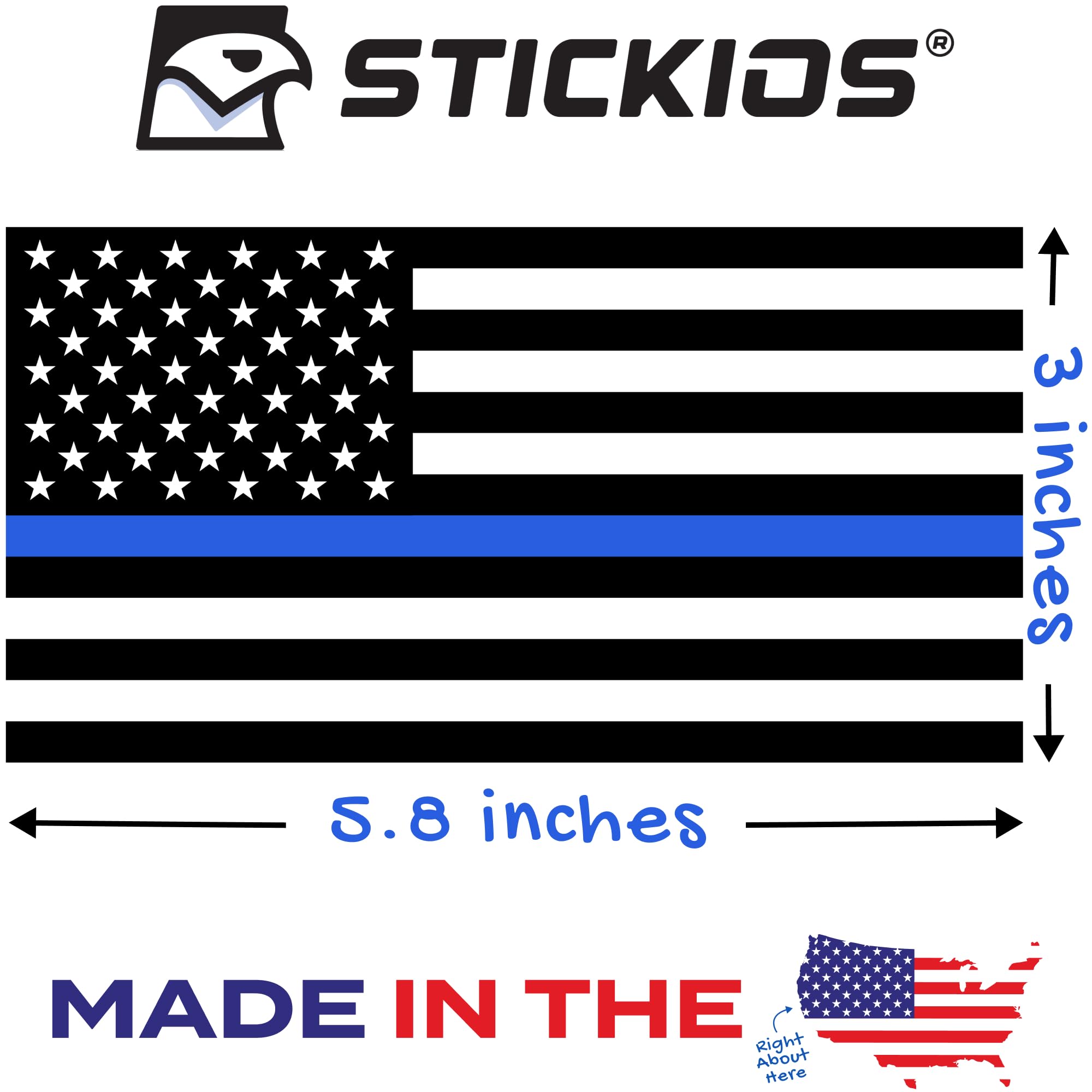Stickios Thin Blue Line Sticker - Back The Blue American Flag Decal - Support Police Sticker for Cars, Trucks & Windows - Made i