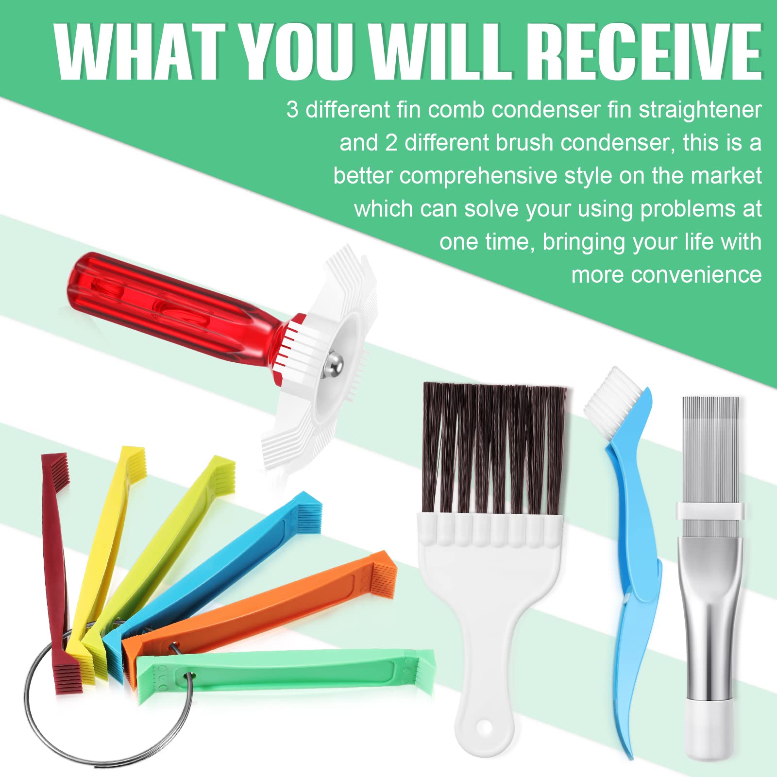 Chengu 5 Pieces Air Conditioner Fin Cleaner Set 3 Different Fin Comb Condenser Fin Straightener And 2 Different Brush Condenser