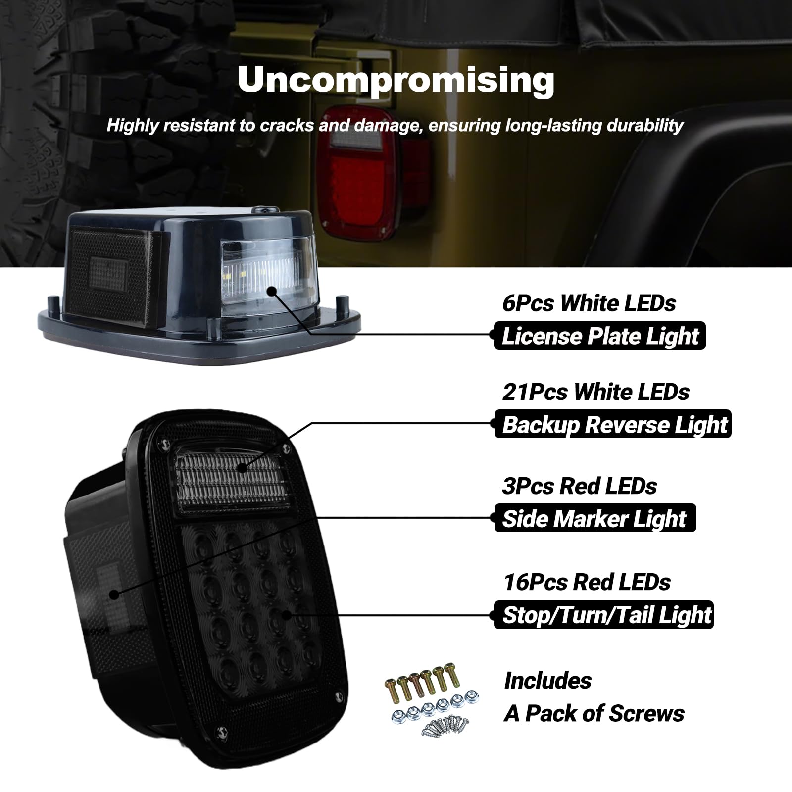 XtraGlow Smoked Rear Combination Tail Lights for 1979-2006 Wrangler TJ YJ CJ5 CJ7 - DOT Certified, 2Pcs, Red Marker Stop Turn Signal