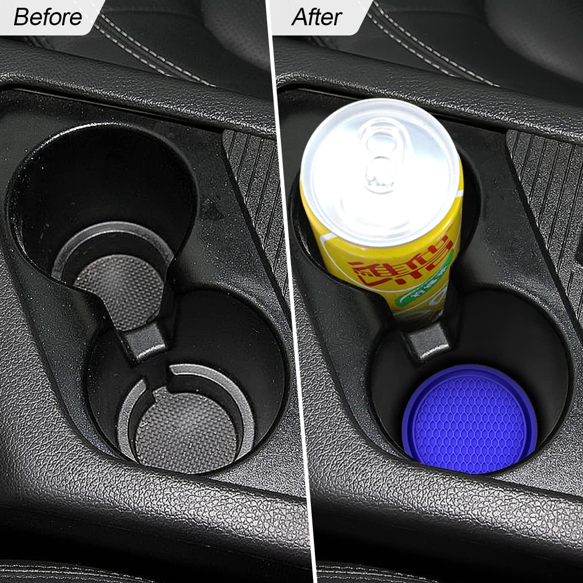 8Sanlione 4 Pack Car Cup Holder Coaster, 2.75 Inch Diameter Non-Slip Universal Insert Coaster, Durable, Suitable For Most Car Interior, Car Accessory For Women And Men (Trench/Deep Blue)