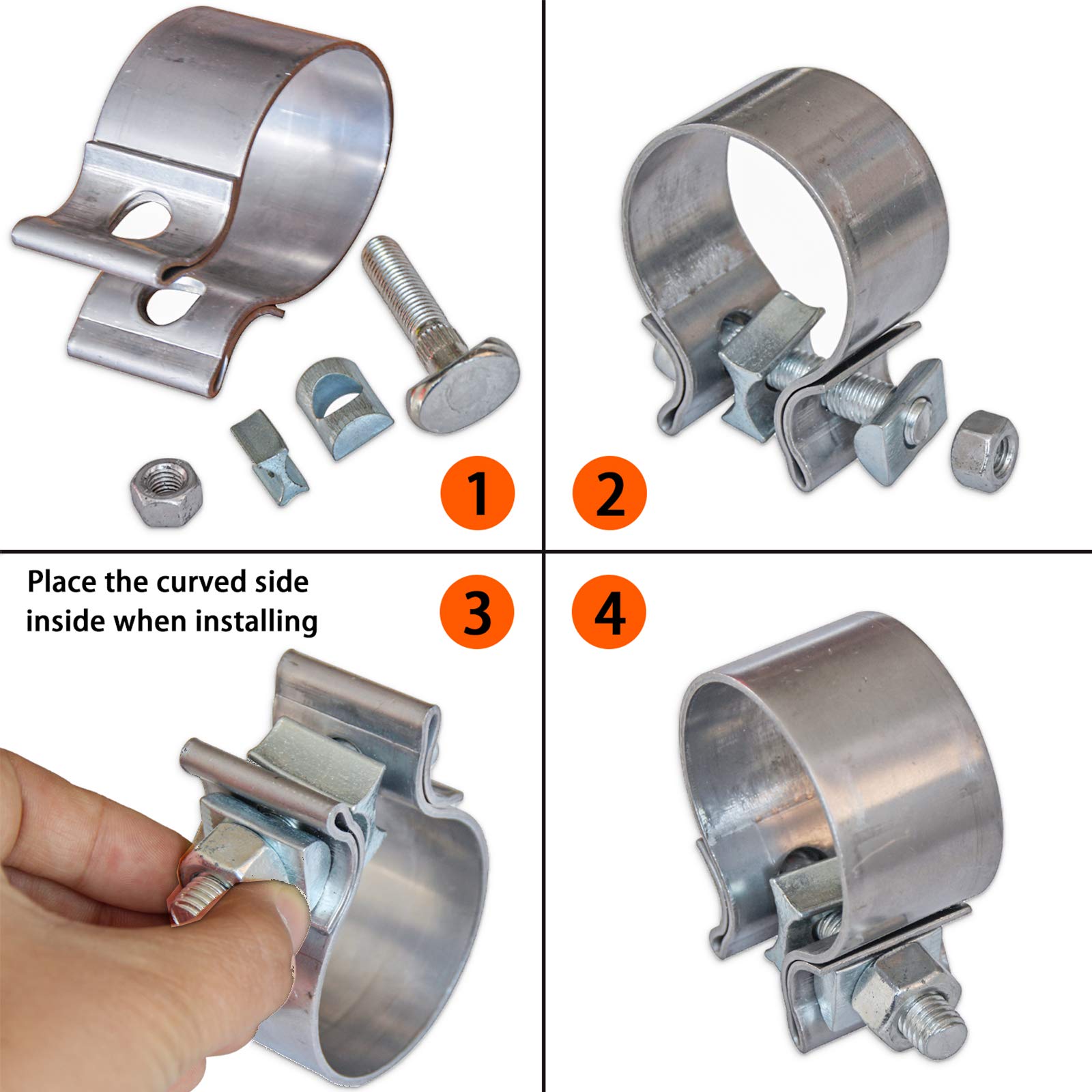 4 Inch Exhaust Clamps Stainless Steel Muffler Band Clamp For 4 Inner Diameter To 4.5 Outer Diameter Turbo Downpipe Tip Exhaust Pipes Connection (2 Pack)