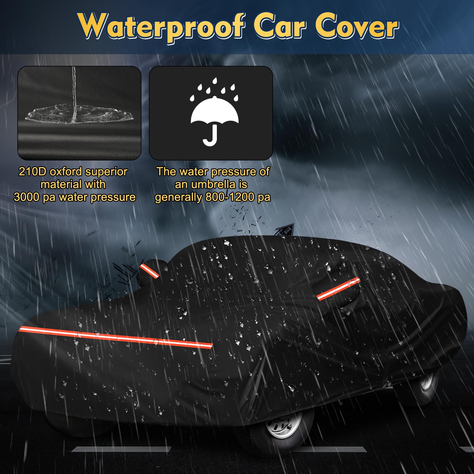 QUNSUNUS 6 Layer Car Cover for Ford Mustang 1964-1968 Waterproof All Weather 210D Windproof for Ford Mustang Car Cover Hail Prot