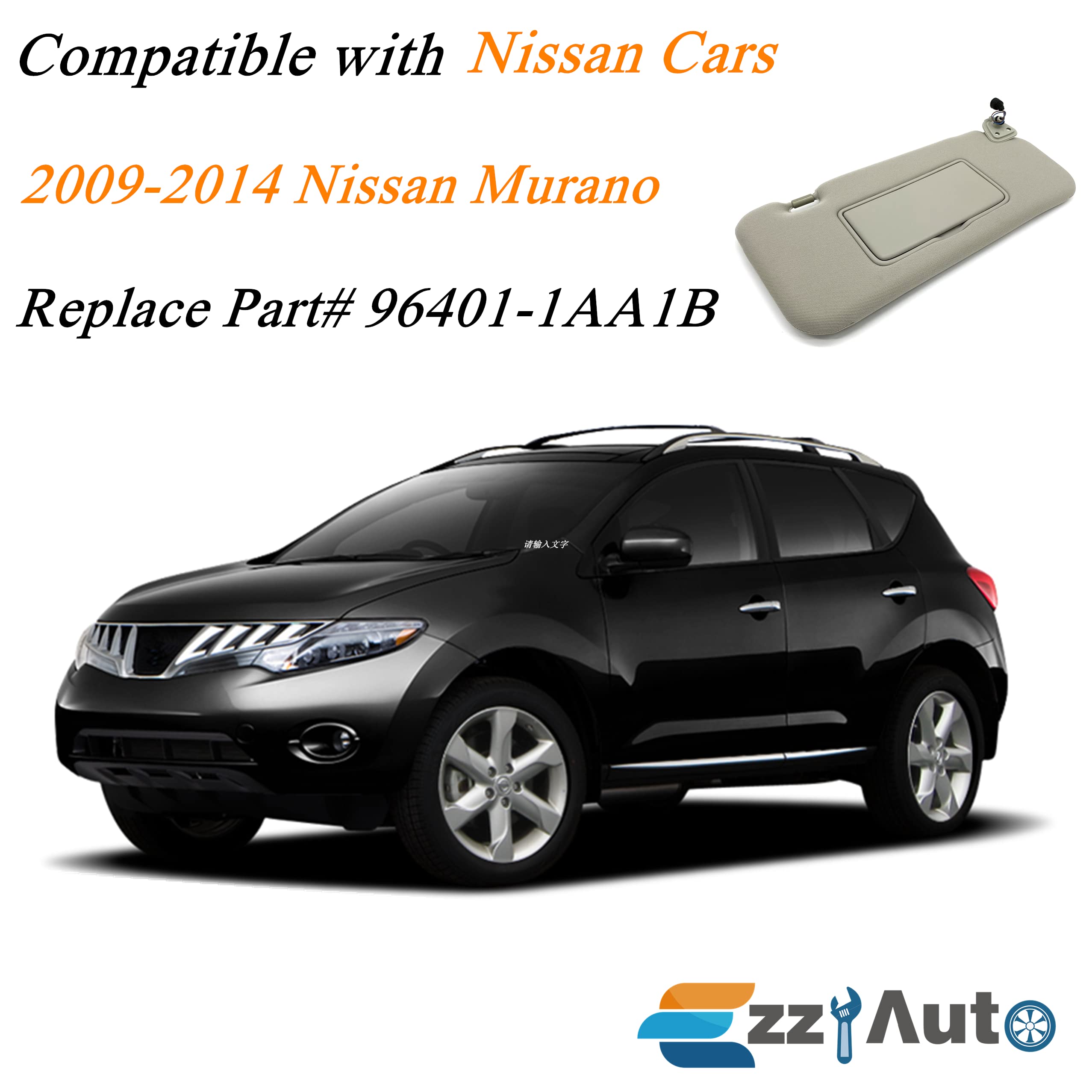 Ezzy Auto Gray Right Passenger Side Sun Visor Compatible With Nissan Murano 2009 2010 2011 2012 2013 2014 96401-1Aa1B